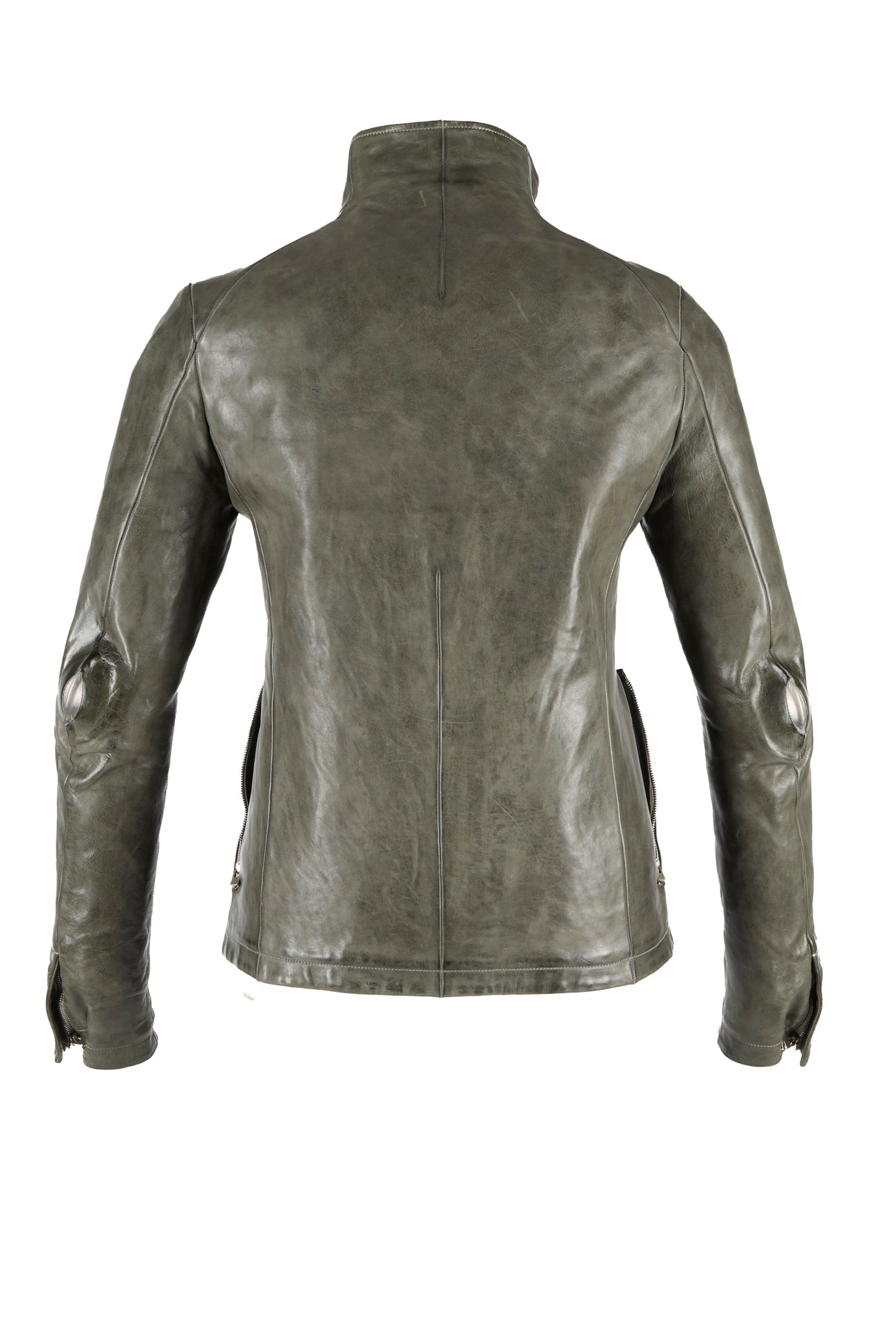 Object Dyed Lined Prosthetic Elbow High Neck Leather Jacket