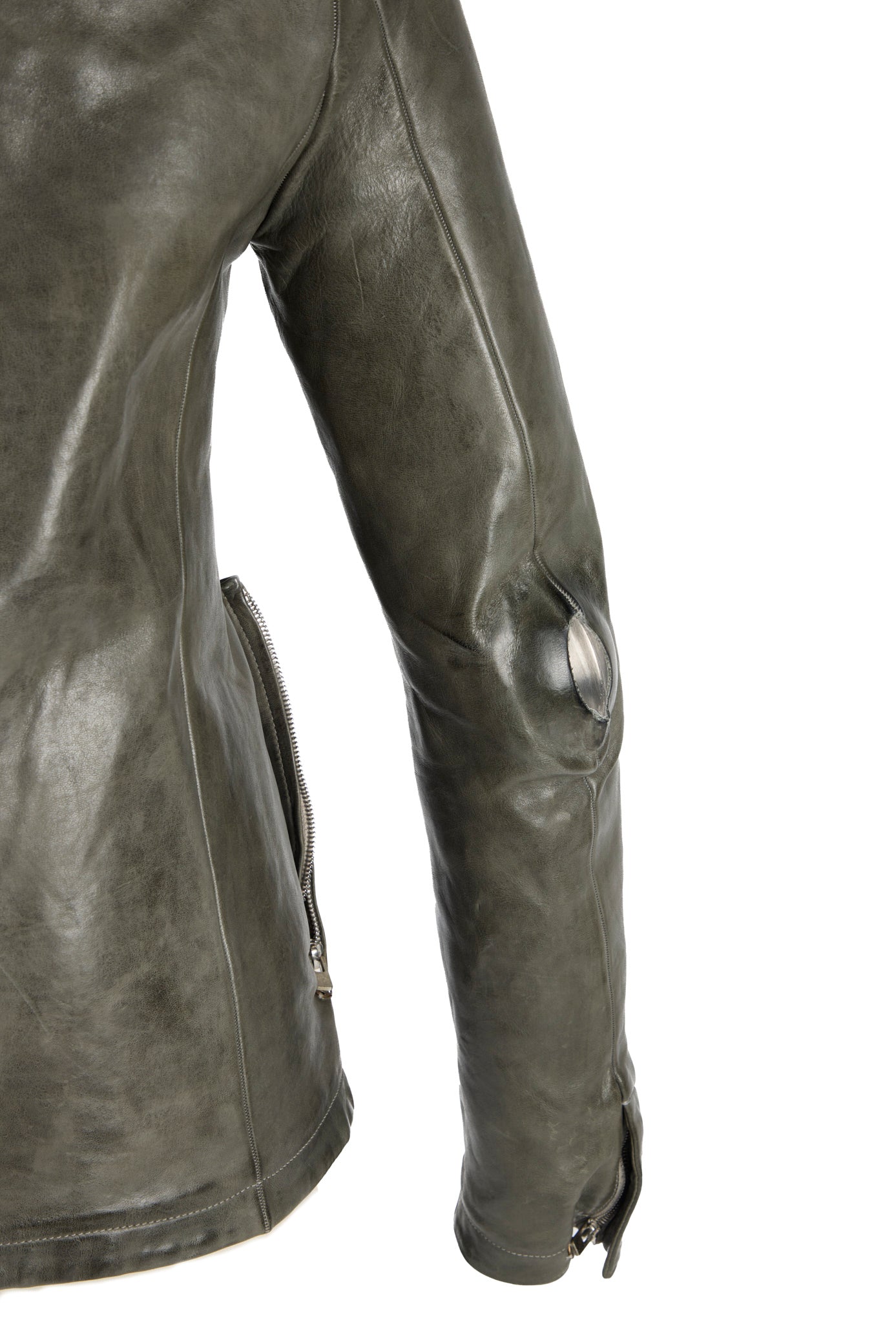 Object Dyed Lined Prosthetic Elbow High Neck Leather Jacket