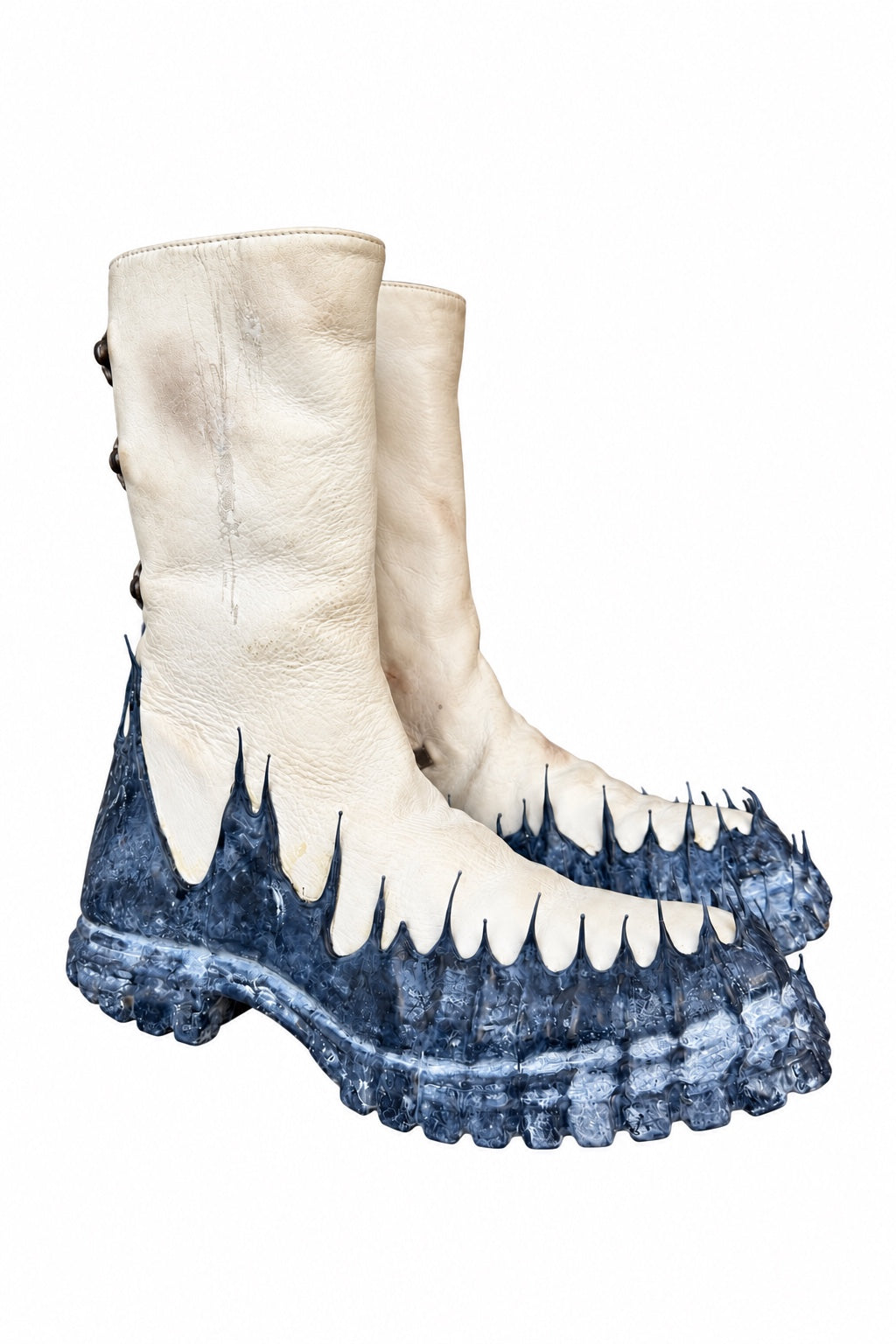 Carol Christian Poell Object Dyed Goodyear Gravity Drip Slant Cockle Boot in 01B White — three-quarter side view