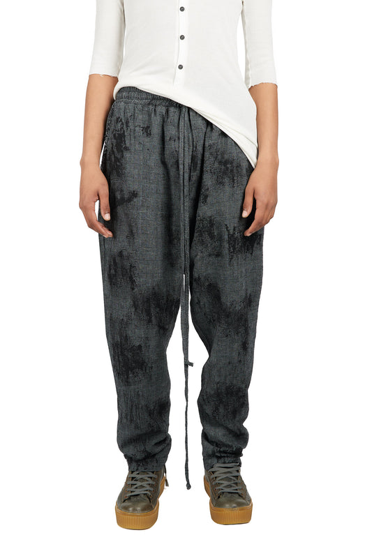 Prince of Wales Check Tie Dyed Drawstring Trousers