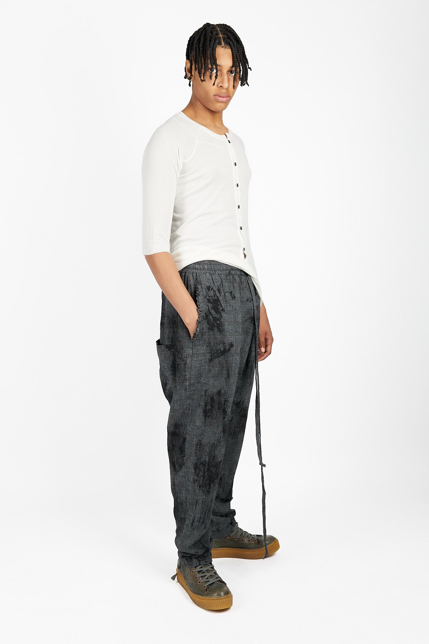 Prince of Wales Check Tie Dyed Drawstring Trousers