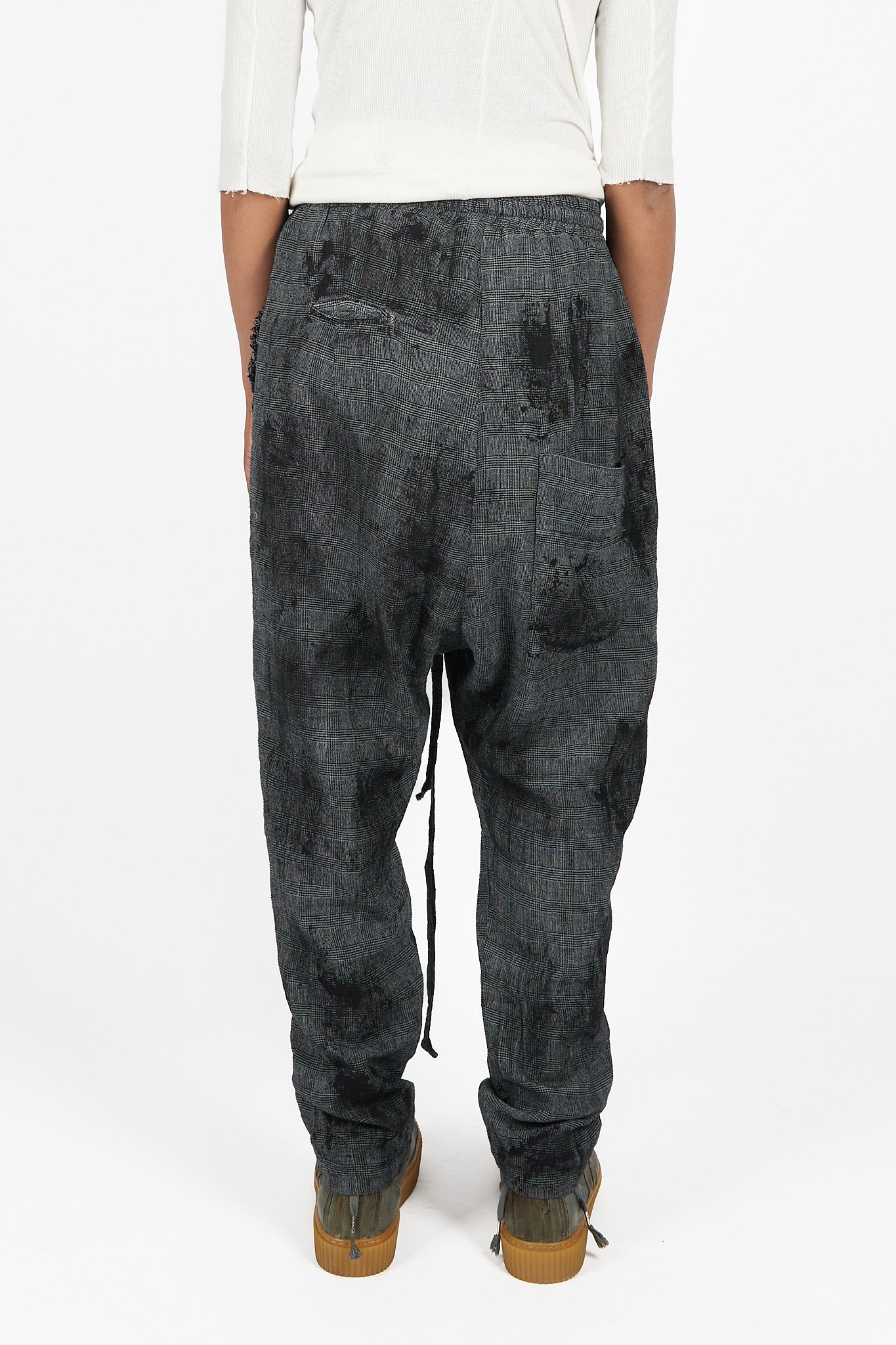Prince of Wales Check Tie Dyed Drawstring Trousers