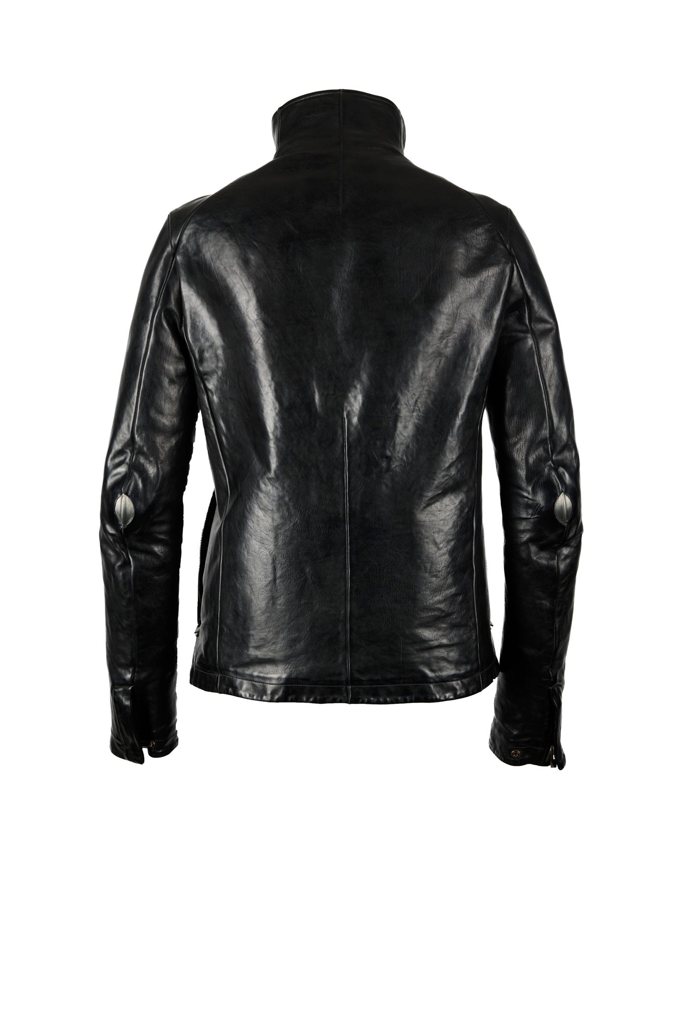 Object Dyed Lined Prosthetic Elbow High Neck Leather Jacket