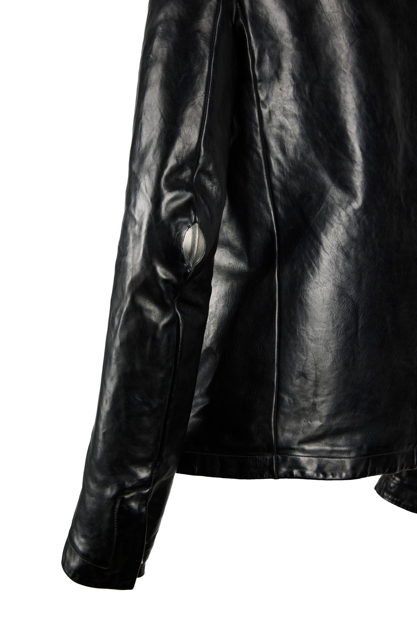 Object Dyed Lined Prosthetic Elbow High Neck Leather Jacket