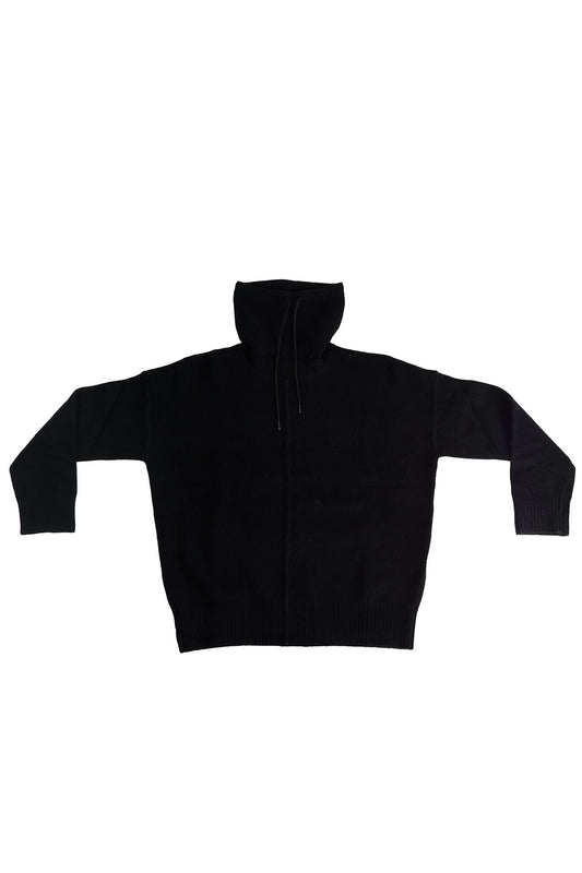 Yak Funnel Neck Sweater with Front Seam and Drawstring
