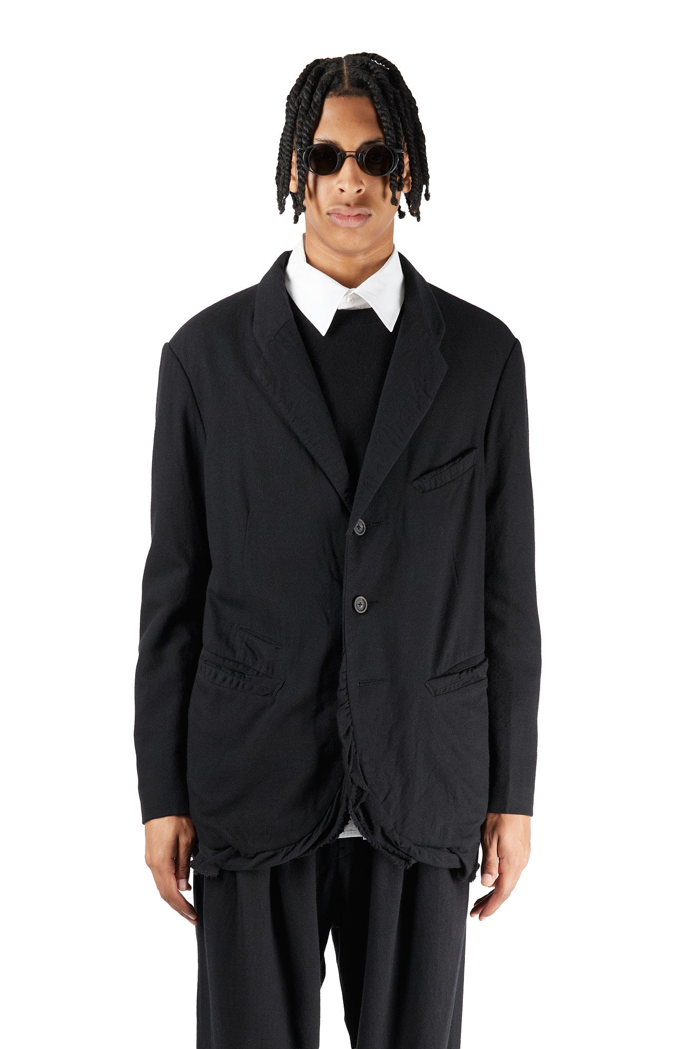 Creased Hem Three Button Blazer