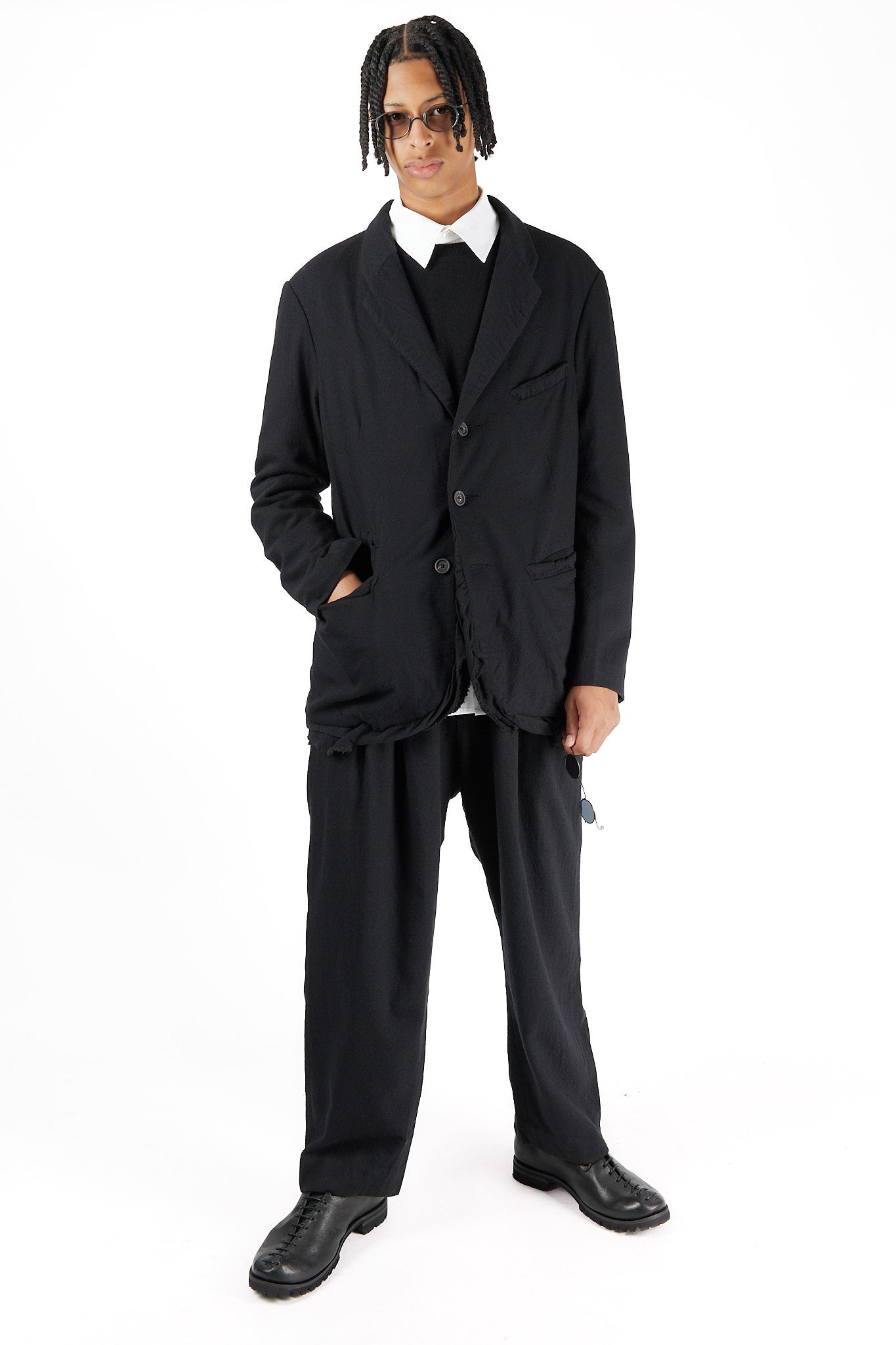 Creased Hem Three Button Blazer