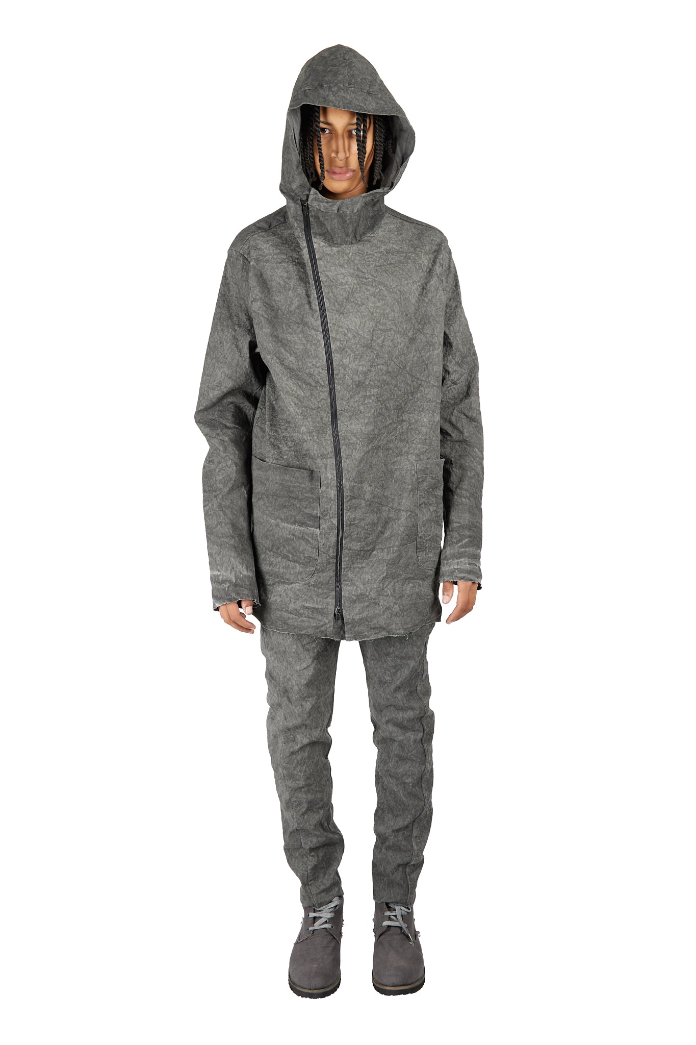 Hooded Off Centered Closure Unlined Parka