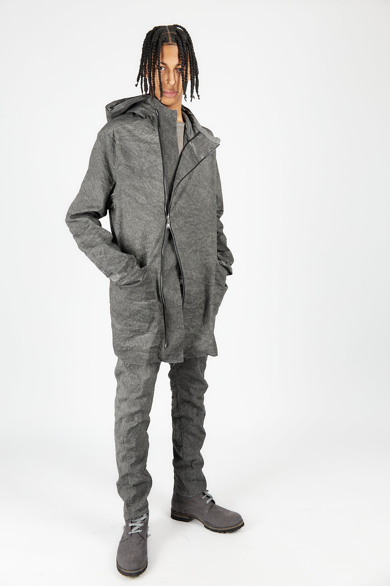 Hooded Off Centered Closure Unlined Parka