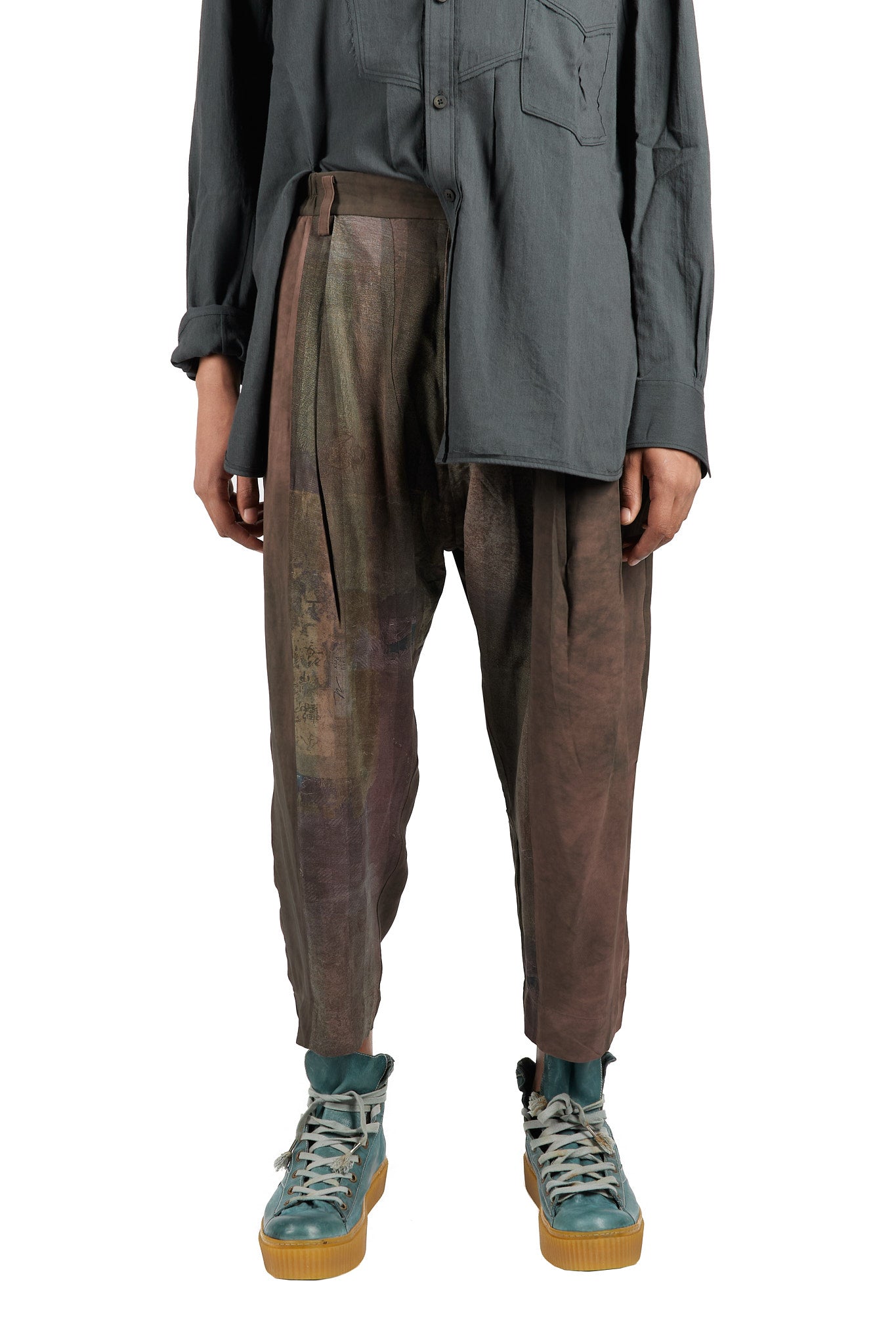 Pleated Drop-Crotched Trousers