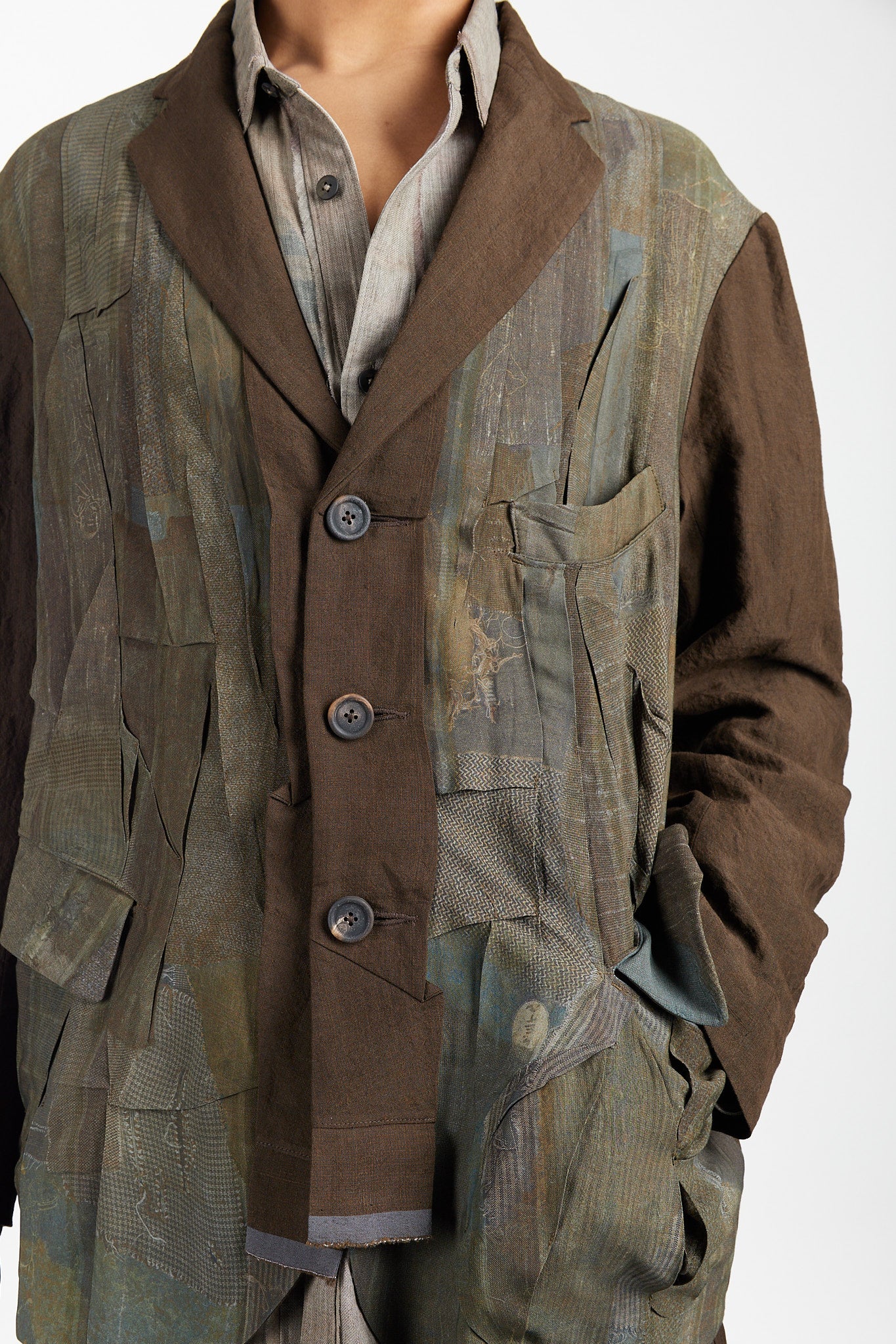Collaged Wrinkle 3 Button Blazer