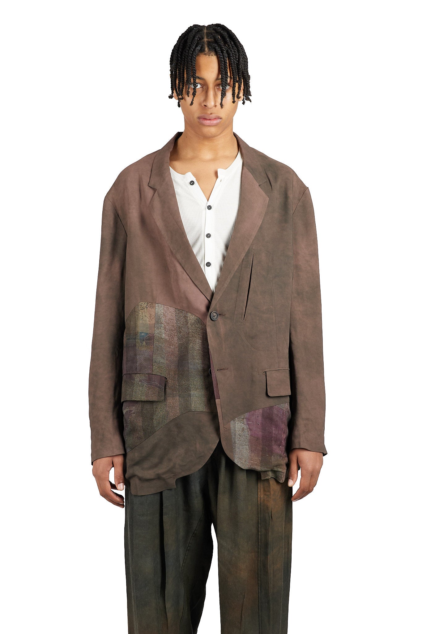 Asymmetric Printed Patchwork Blazer