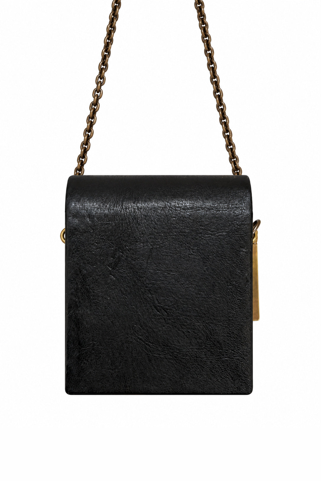 Ziggy Chen Leather Brass Frame Box Pouch in black — reverse view