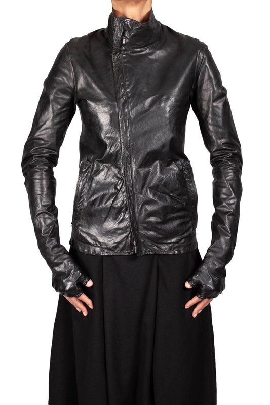 Object-Dyed Arthostic Elbow and Hands Leather Jacket