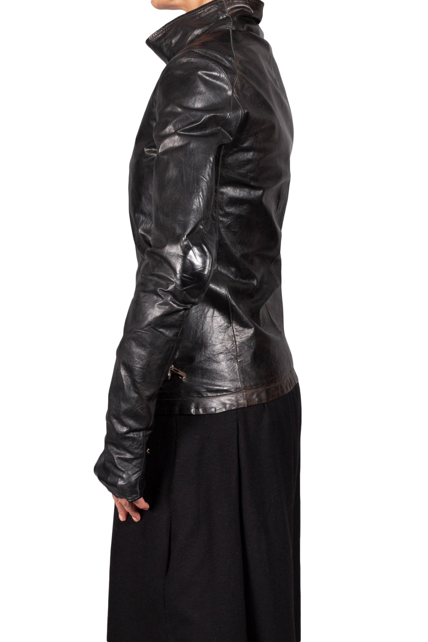 Object-Dyed Arthostic Elbow and Hands Leather Jacket