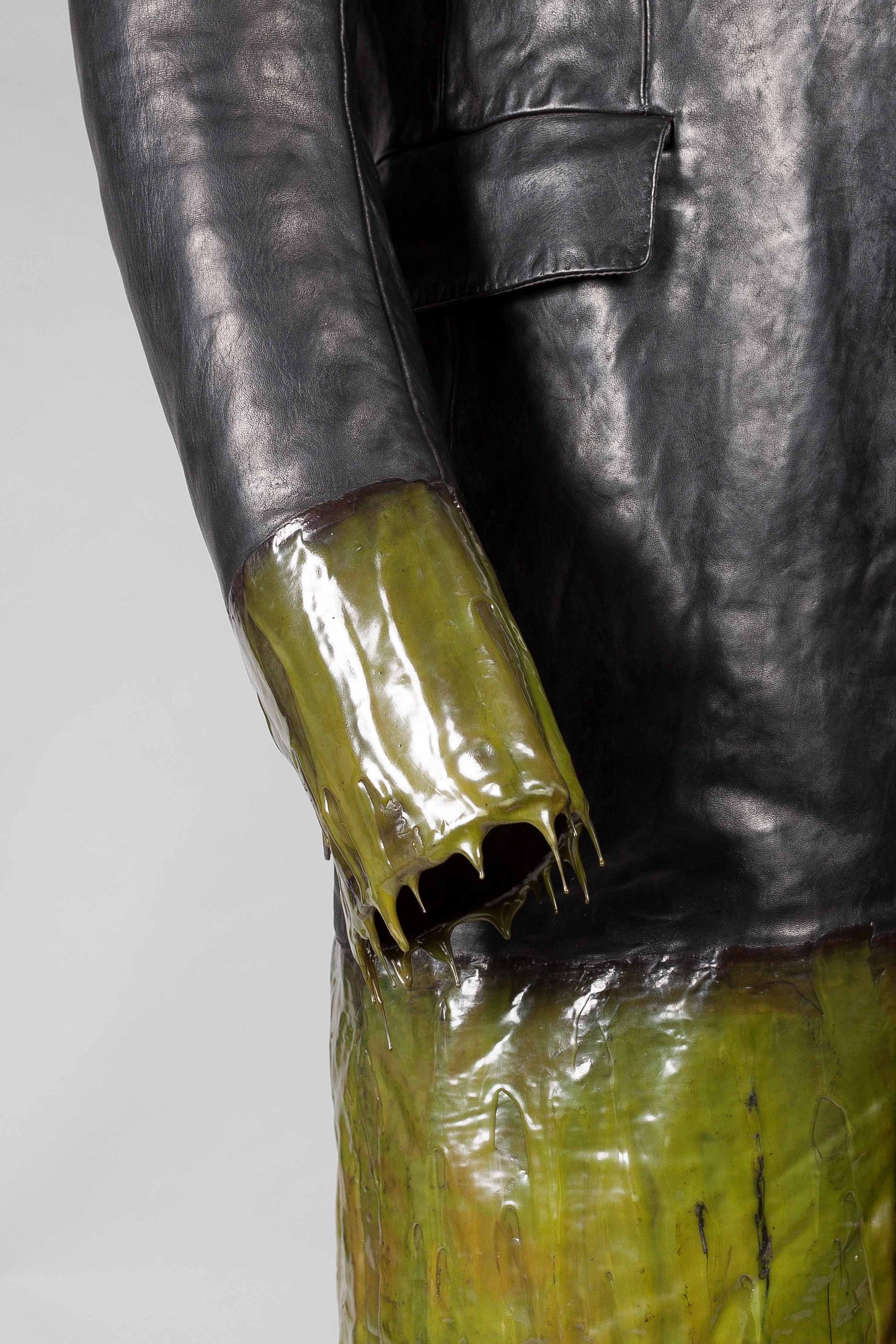 Object Dyed Lined Unlined 2 Button Leather Drip Rubber Long Jacket