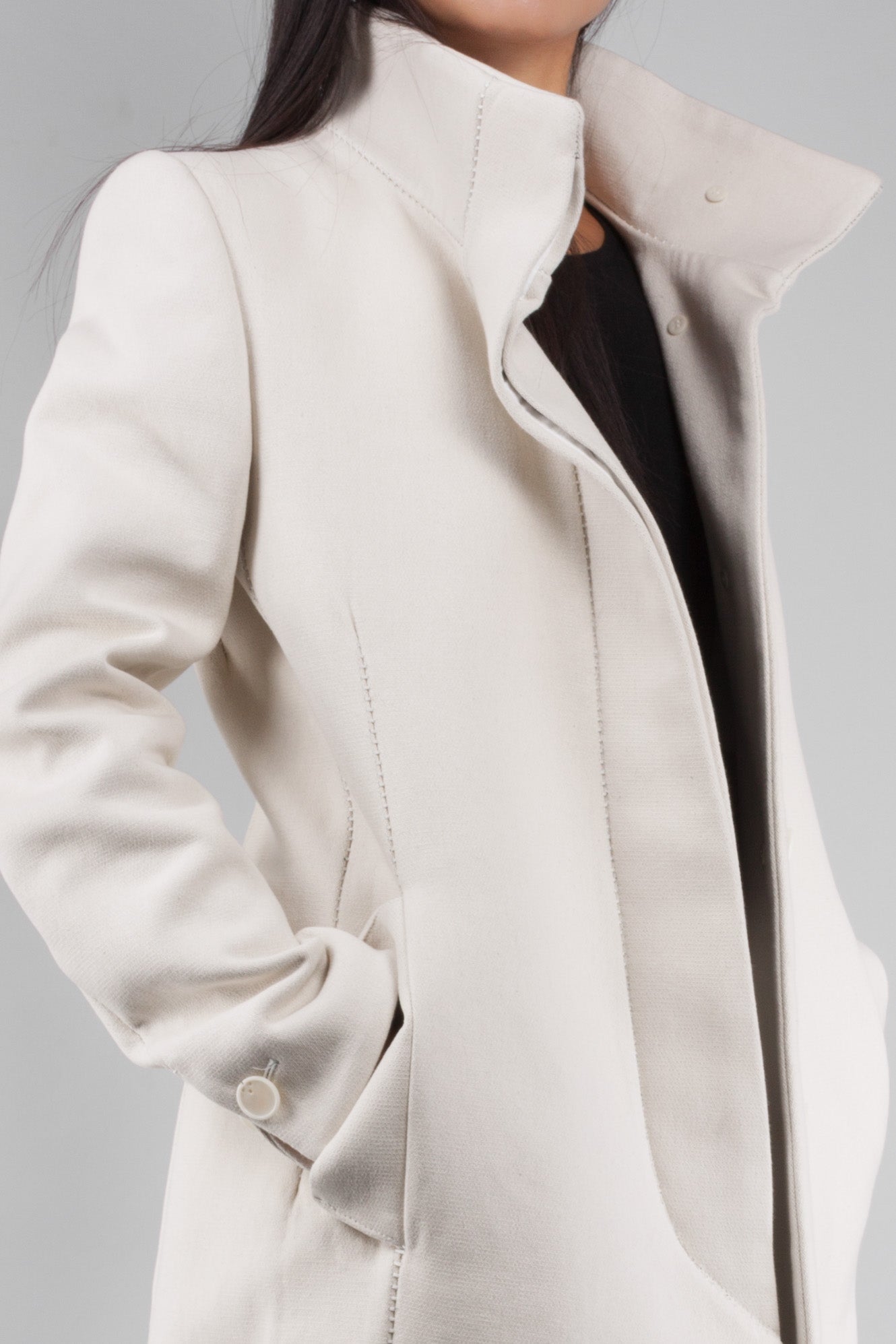 Unlined Overlock High Neck One Piece Dead End Coat
