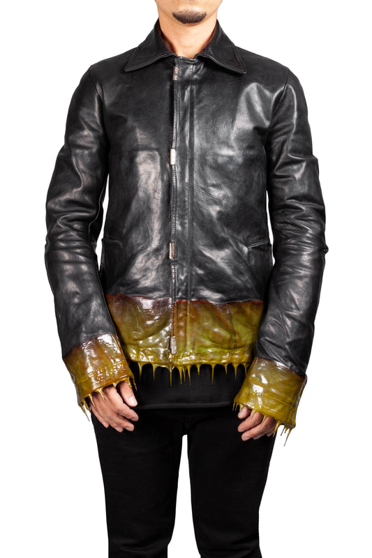 Object Dyed Lined Drip Rubber Leather Jacket