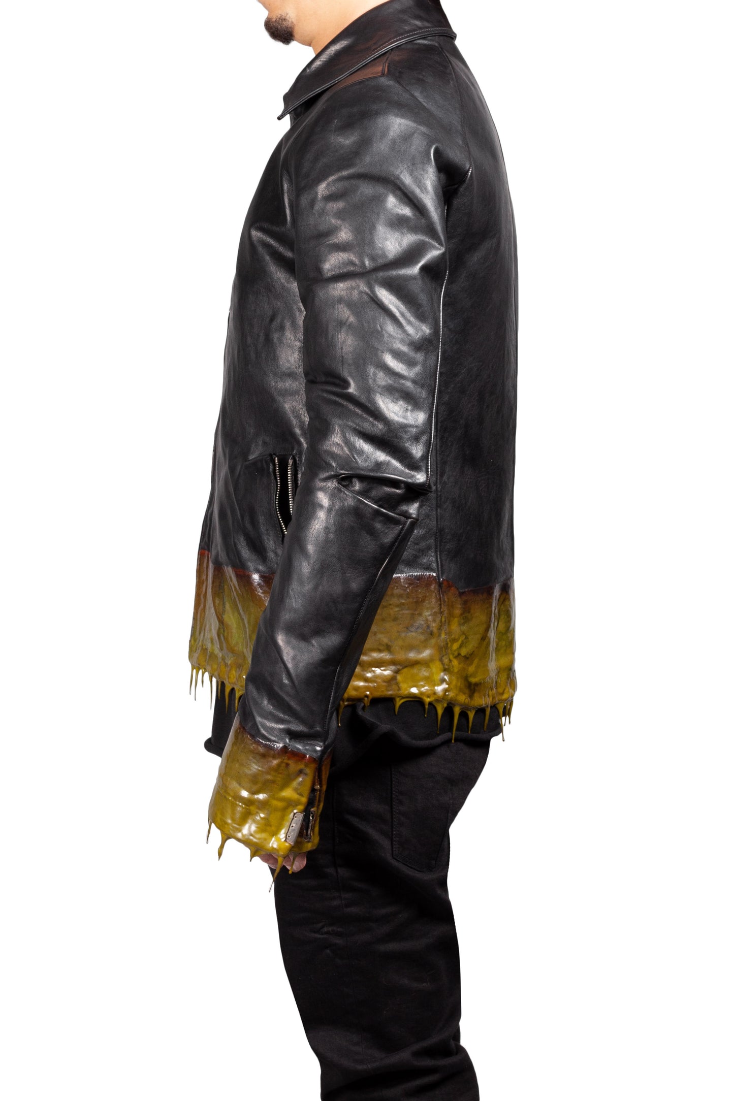 Object Dyed Lined Drip Rubber Leather Jacket
