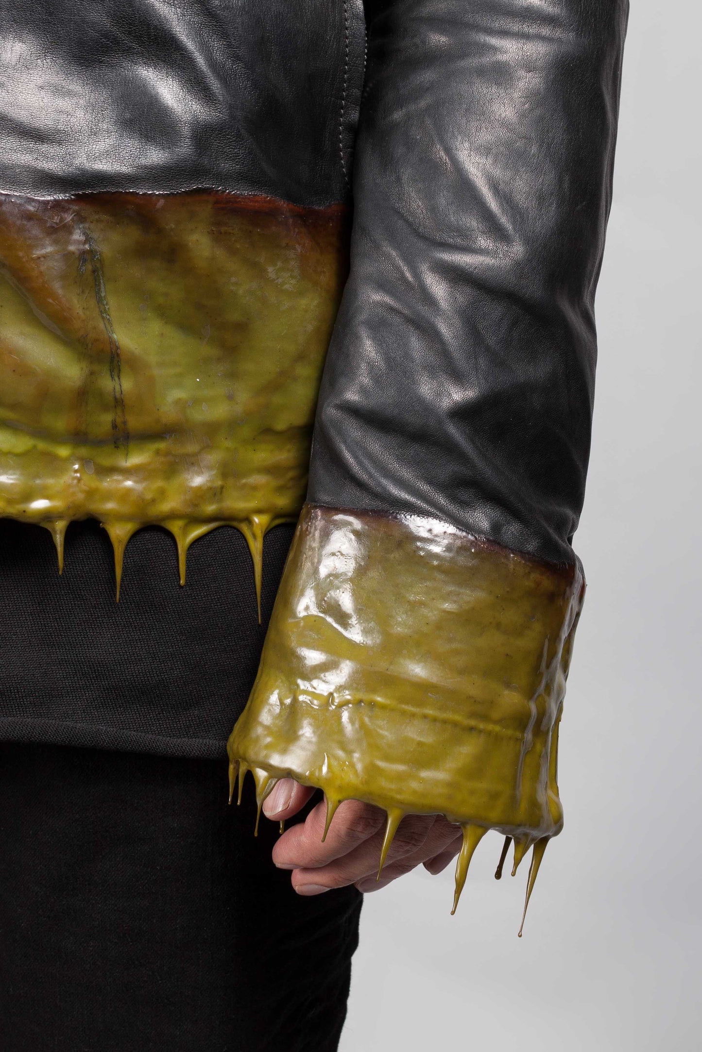 Object Dyed Lined Drip Rubber Leather Jacket