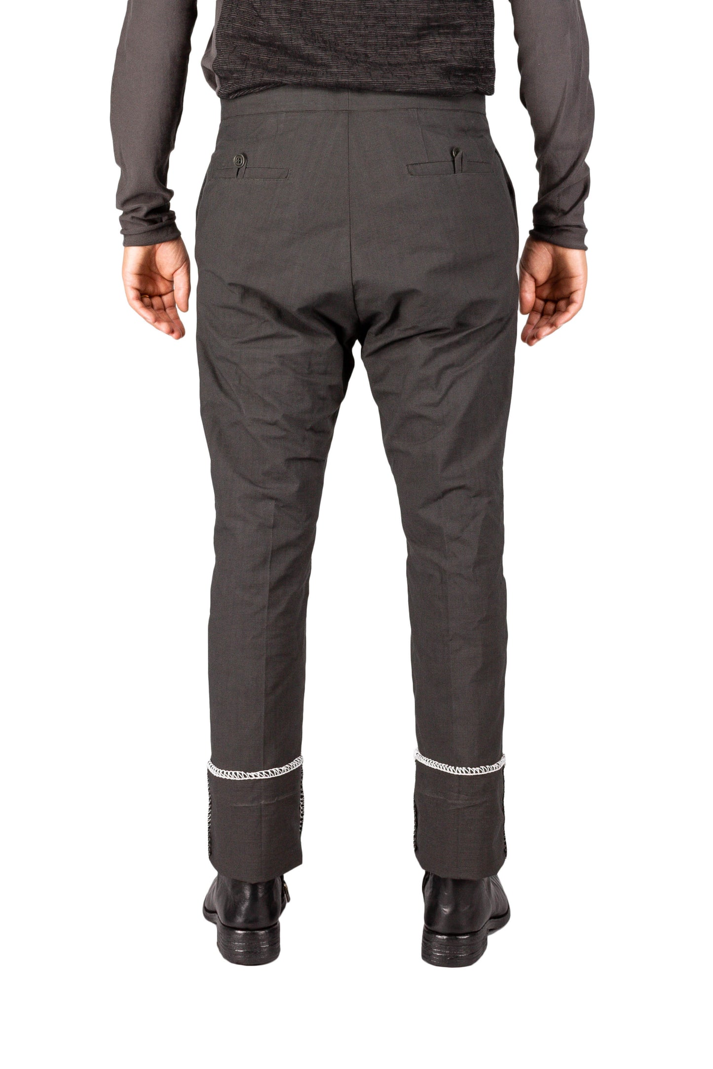 Unlined White Overlock Loop Zip Trousers