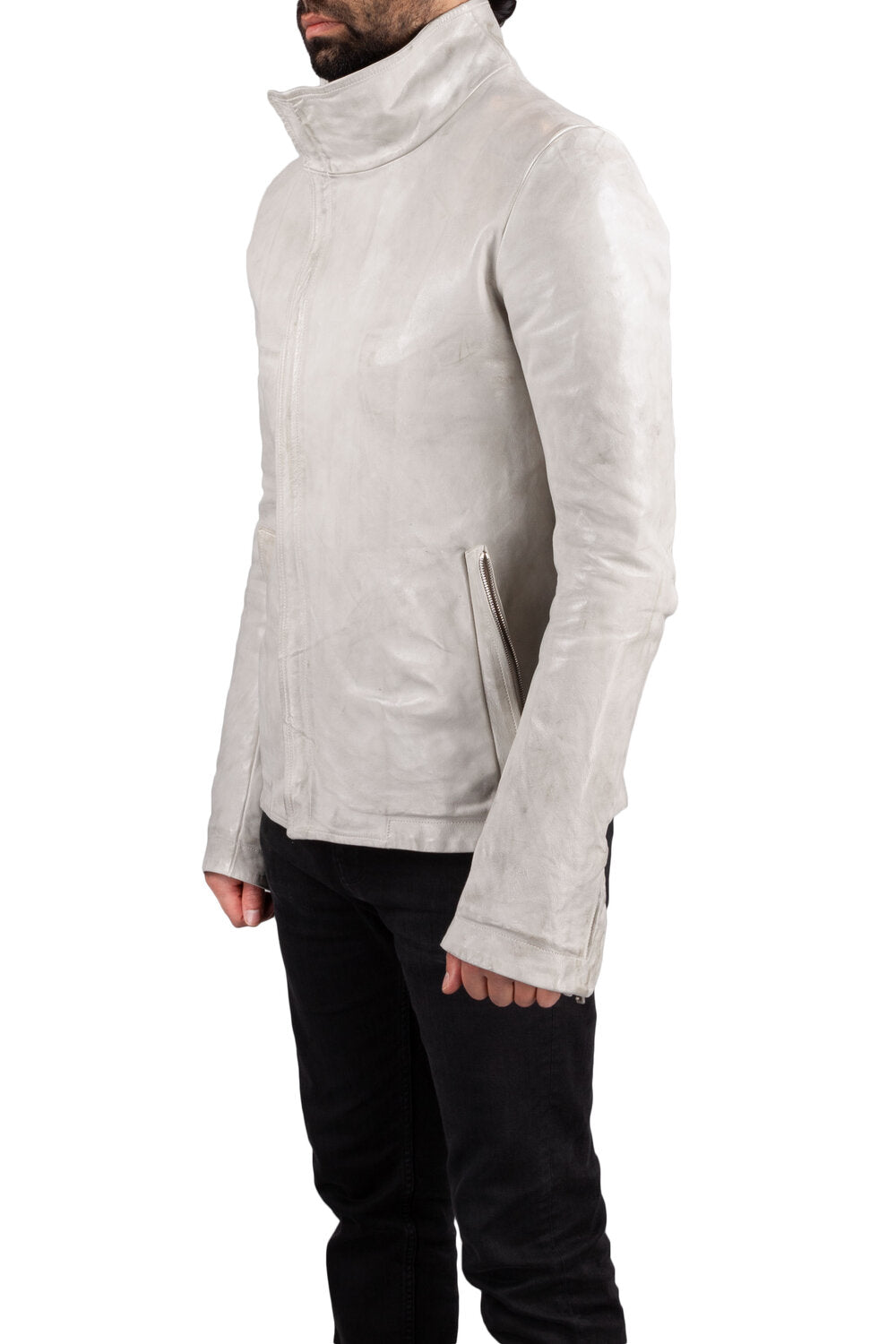 Object Dyed High Neck Leather Jacket