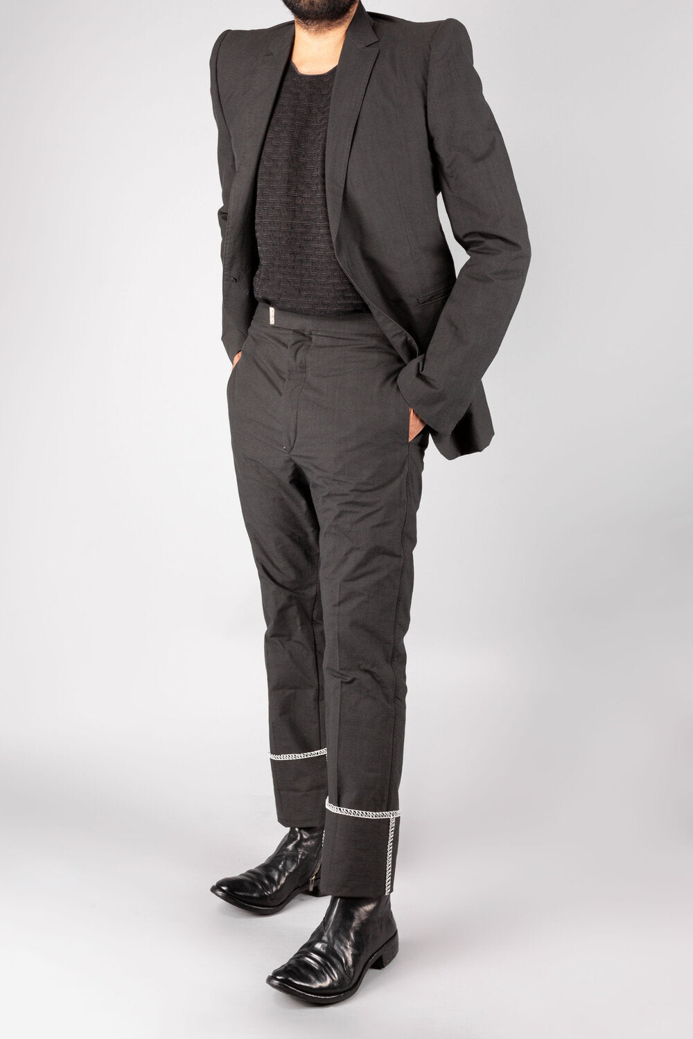 Unlined White Overlock Standing Collar Jacket
