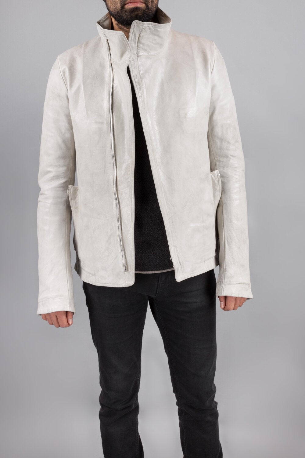 Object Dyed High Neck Leather Jacket