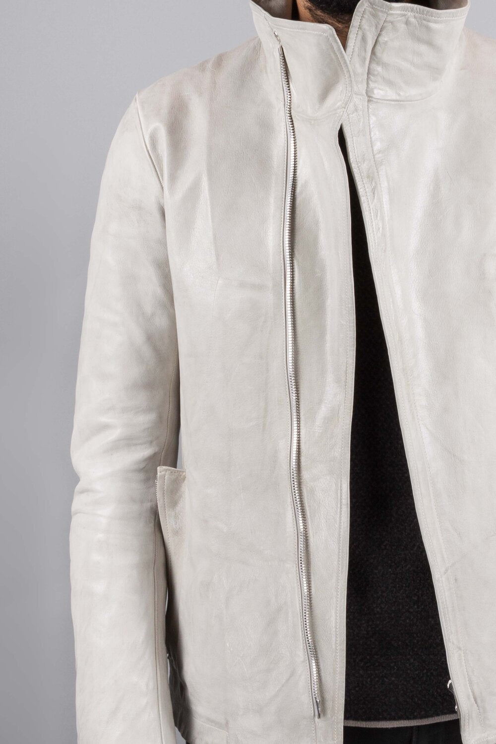 Object Dyed High Neck Leather Jacket