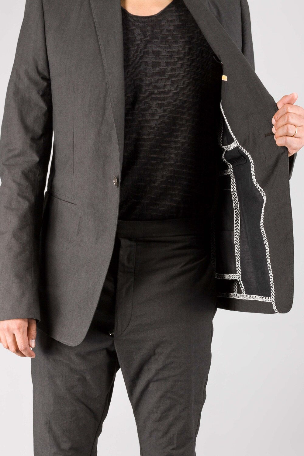 Unlined White Overlock Standing Collar Jacket