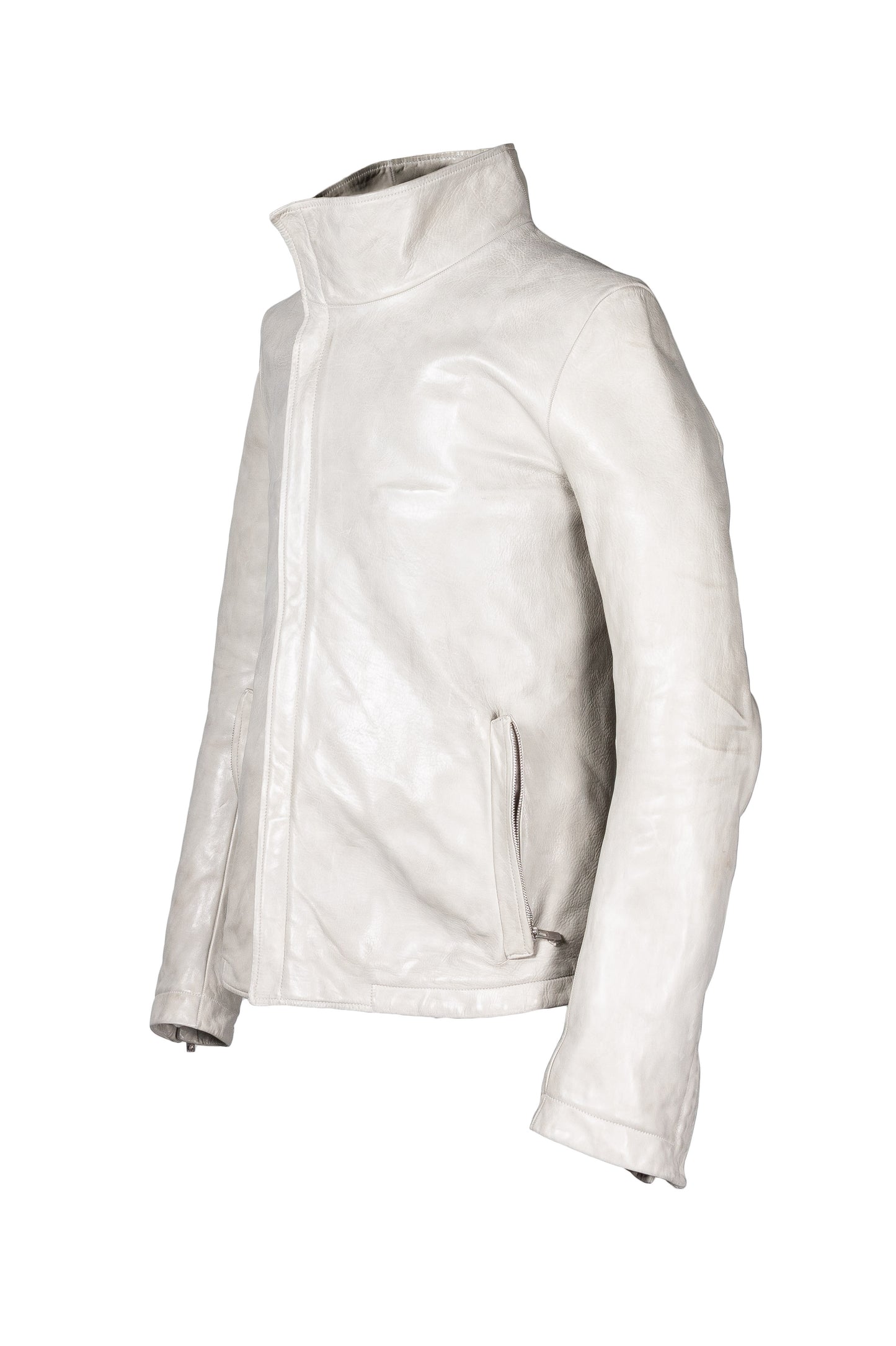 Object Dyed Lined Spine Elbow High Neck Leather Jacket