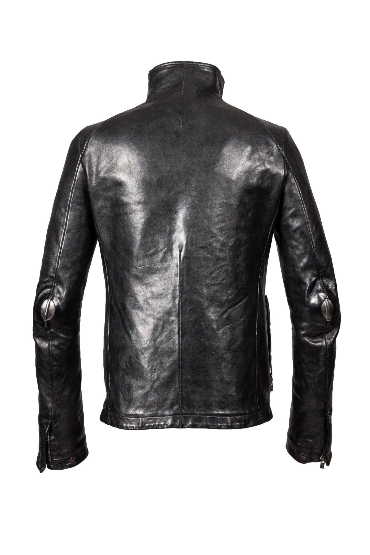 Object Dyed Lined Prosthetic Elbow High Neck Leather Jacket