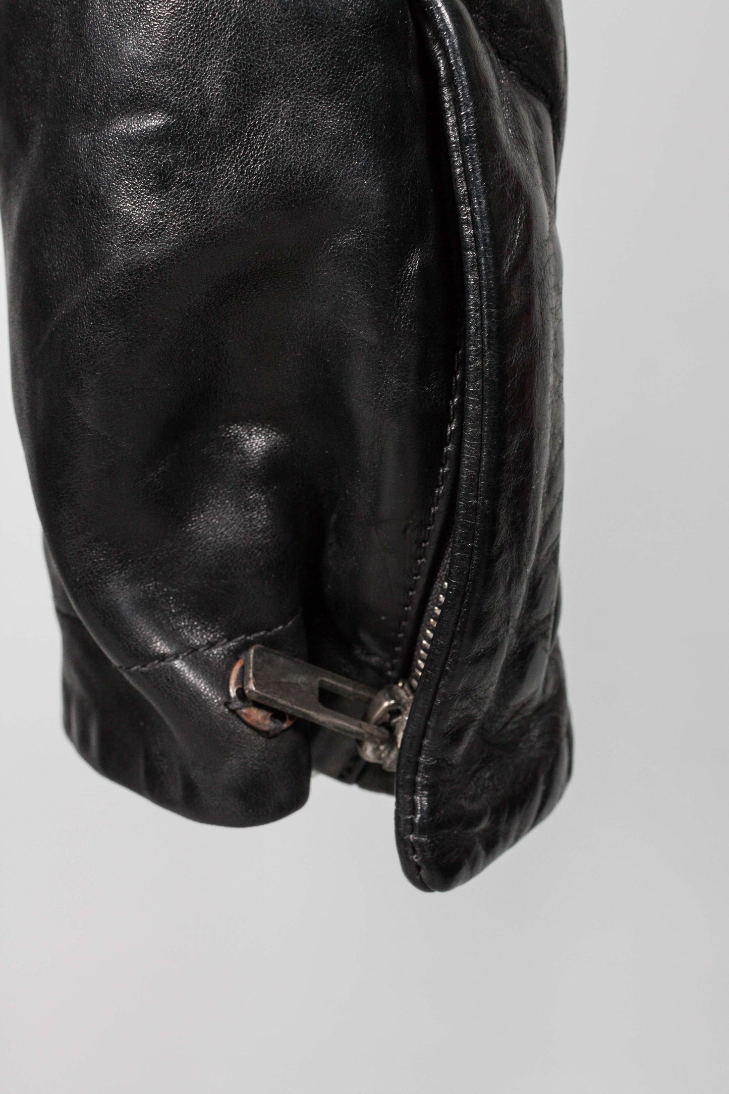 Object Dyed Lined Prosthetic Elbow High Neck Leather Jacket