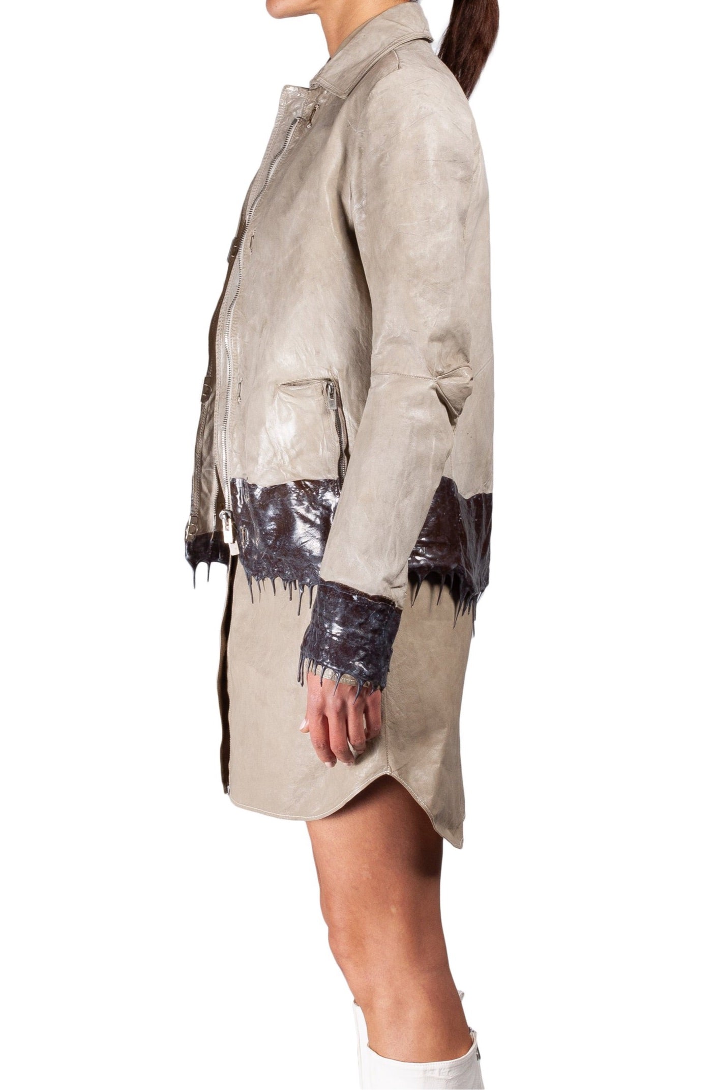 Object Dyed Drip-Rubbered Leather Jacket