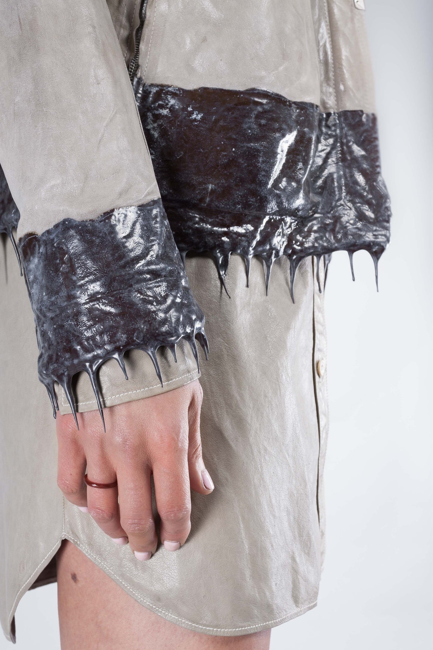 Object Dyed Drip-Rubbered Leather Jacket