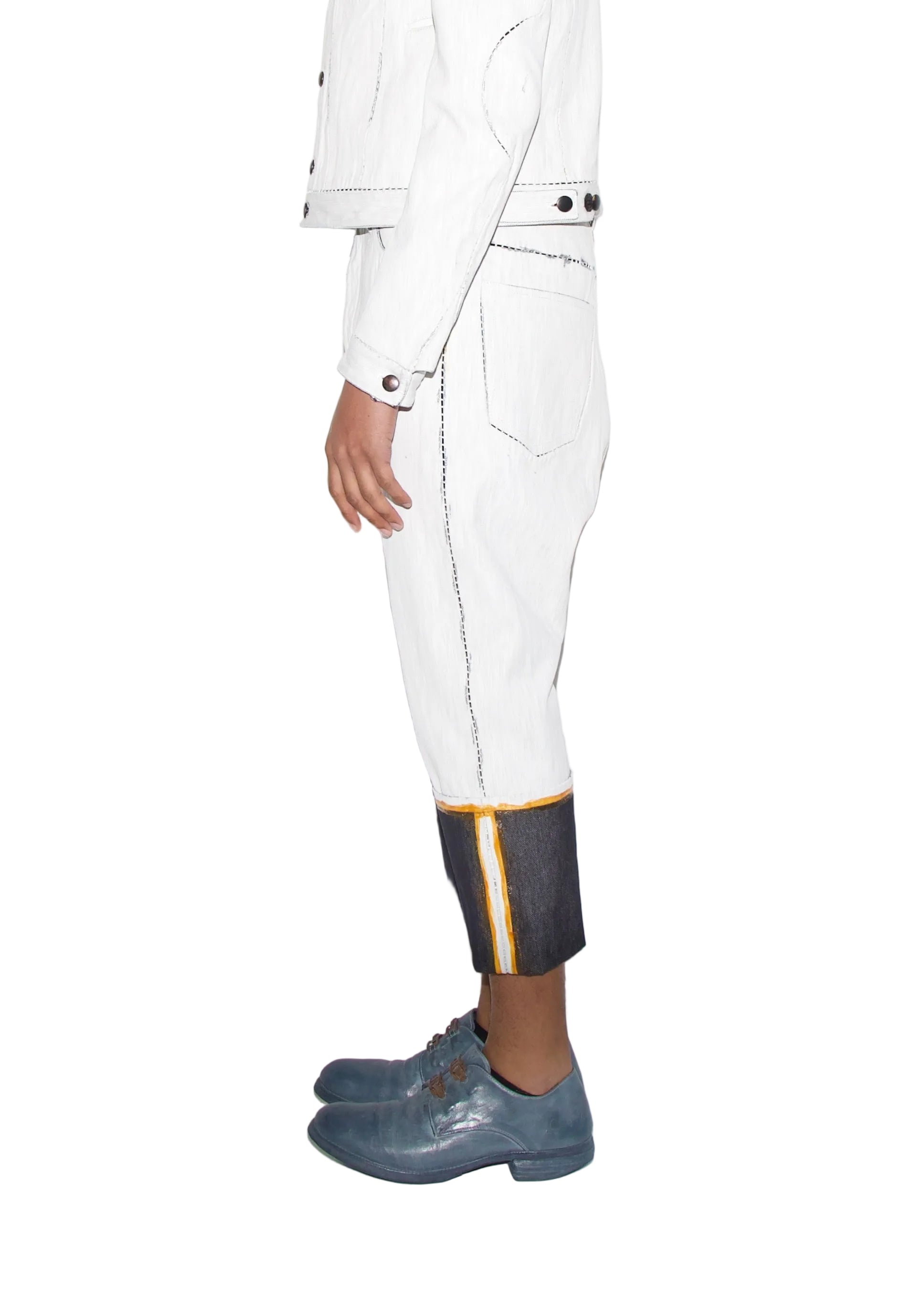 New Collection from Carol Christian Poell.

Person wearing Carol Christian Poell Gloop White Denim, Worn with Carol Christian Poell Blue Cockle Derby shoes.