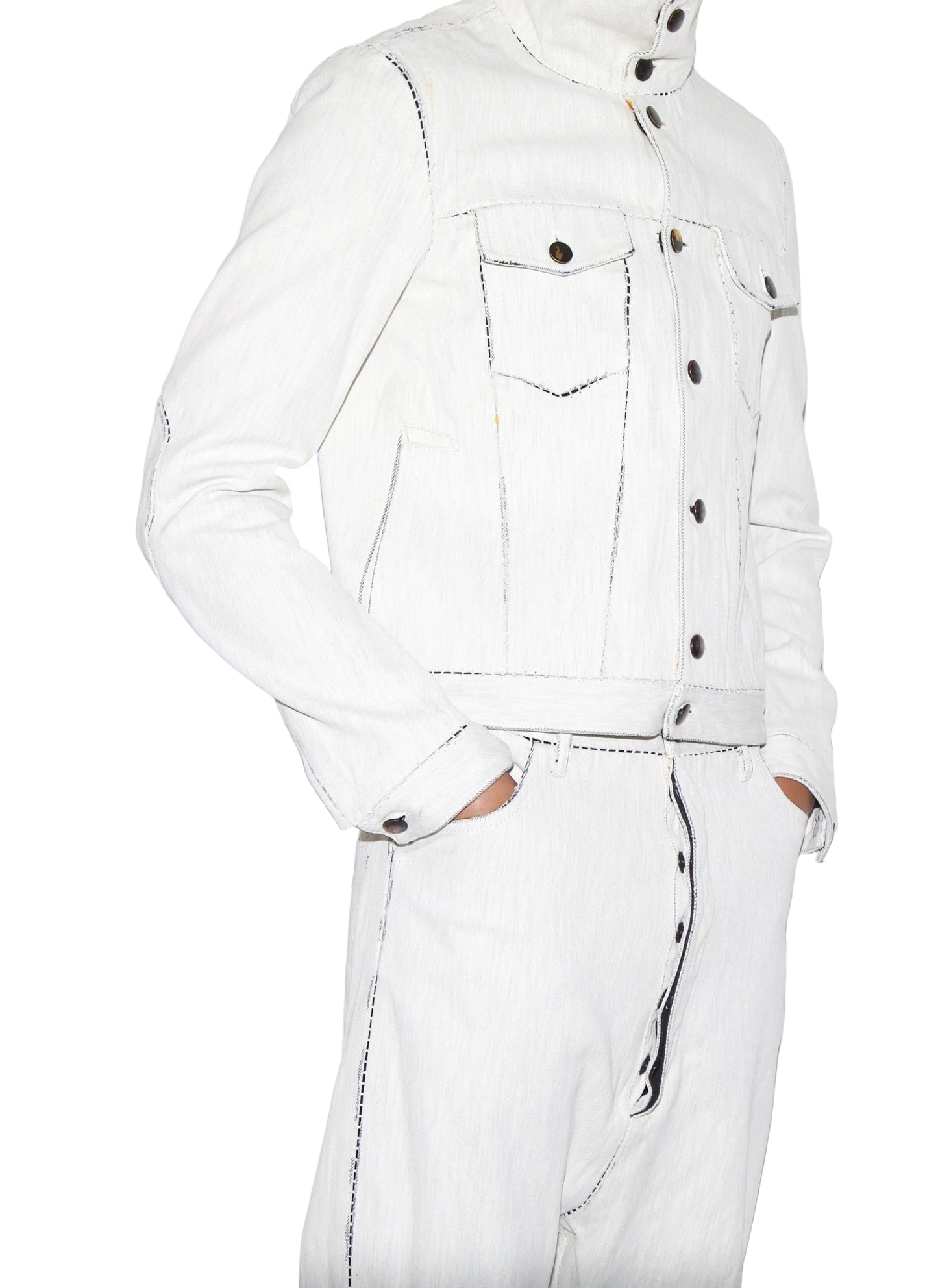 New Collection from Carol Christian Poell.

Person wearing Gloop White Denim Jacket, and White Denim Jeans.