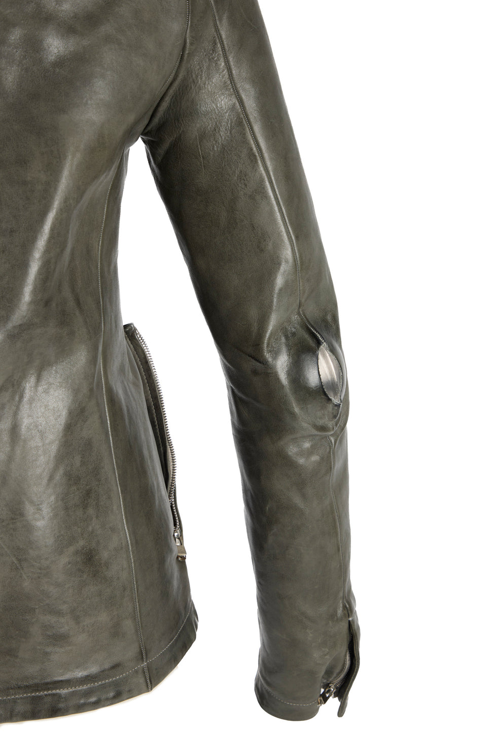 Object Dyed Lined Prosthetic Elbow High Neck Leather Jacket – The ...