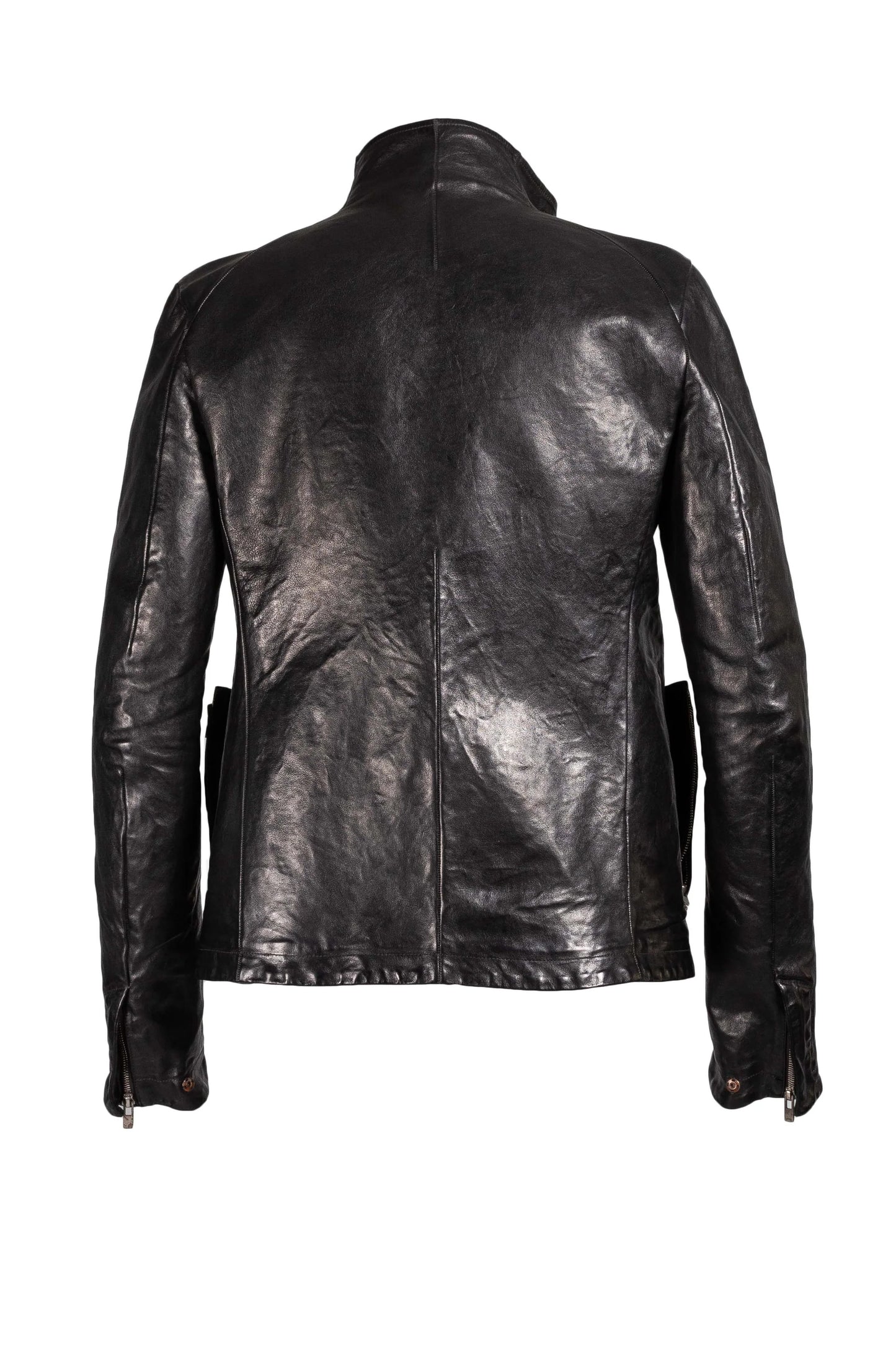 Object Dyed Lined Scarstiched High Neck Leather Jacket
