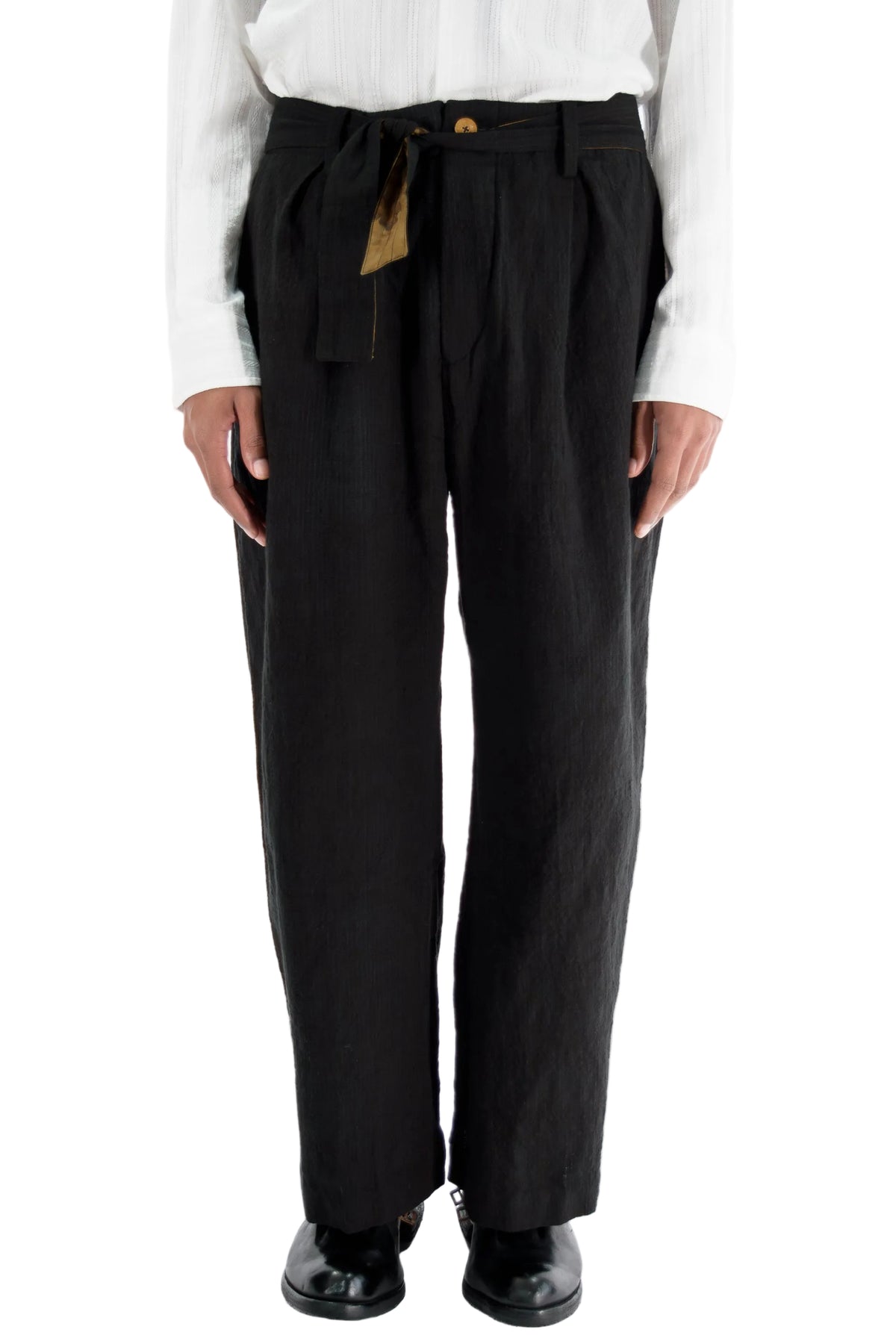 Hand-Woven Dyed Strapped Wide Trousers
