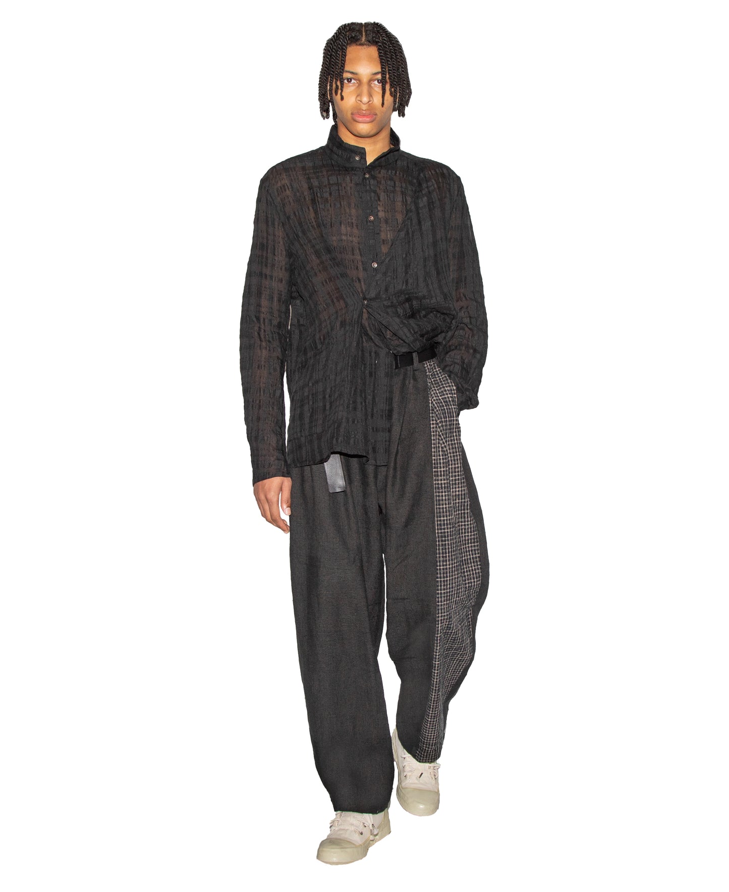 Fitted Hand Woven Yarn Dyed Mandarin Collar Shirt