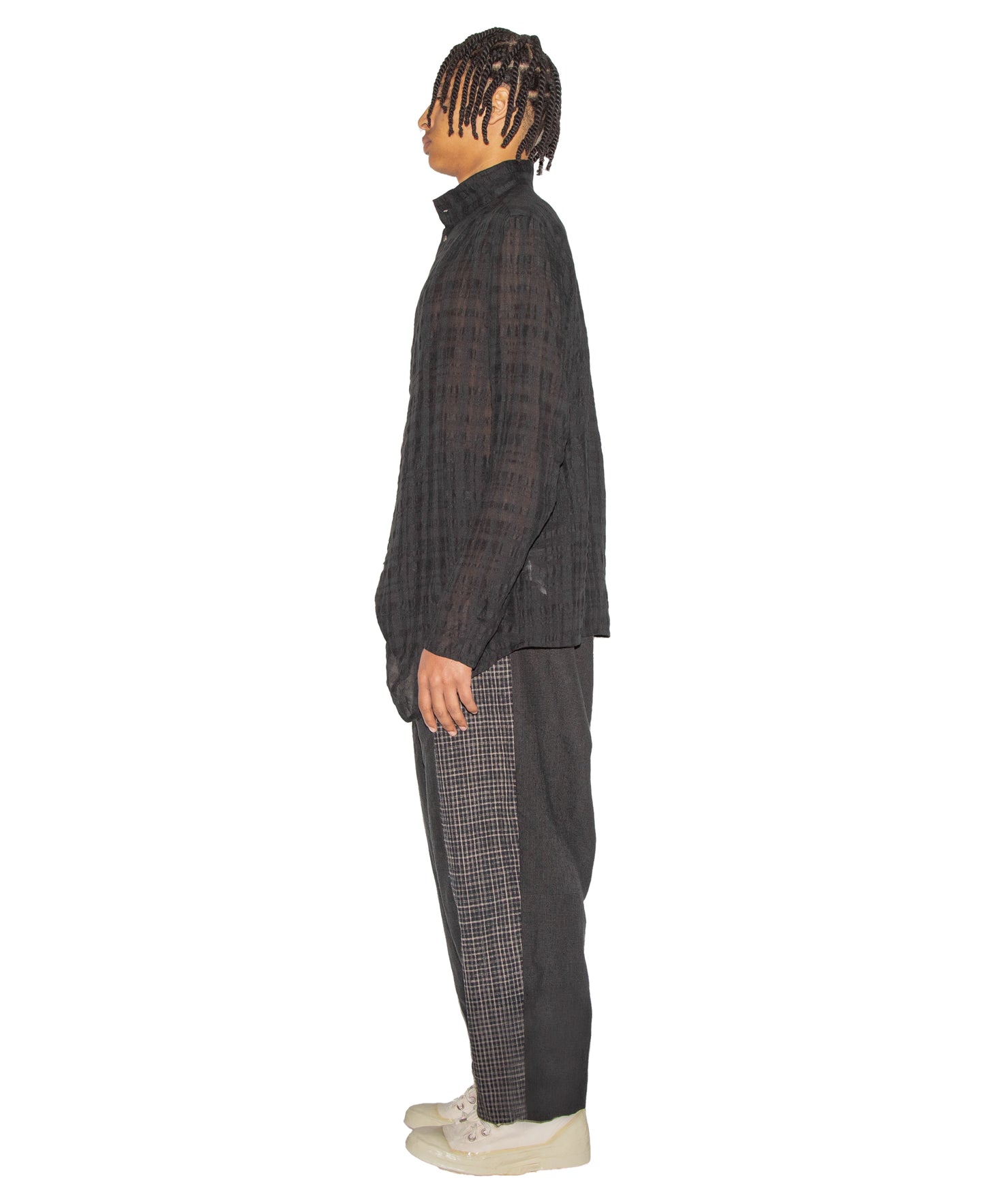 Fitted Hand Woven Yarn Dyed Mandarin Collar Shirt