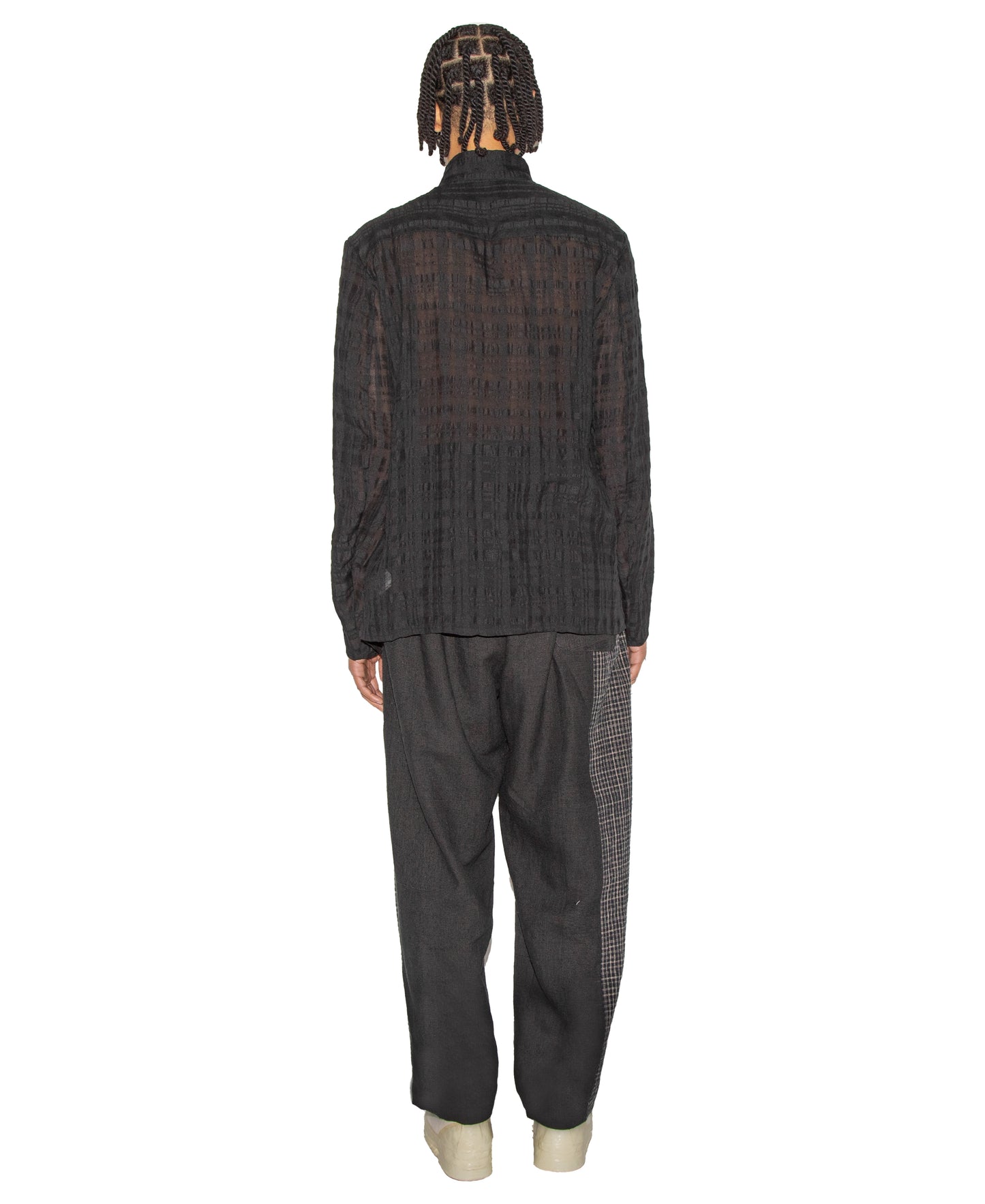 Fitted Hand Woven Yarn Dyed Mandarin Collar Shirt