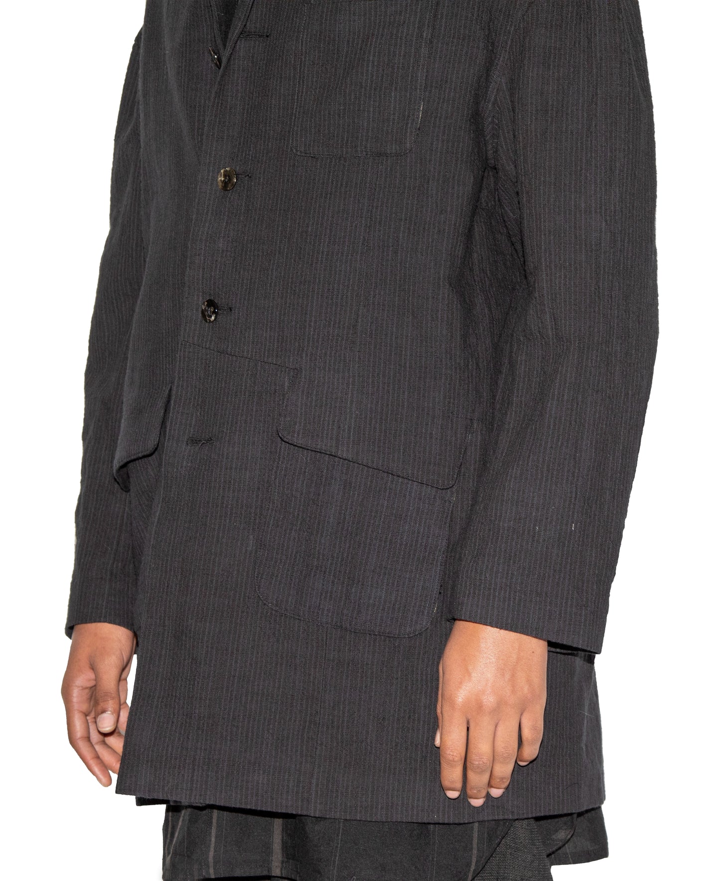 Single Breasted Yarn Dyed Hand Woven Striped Coat