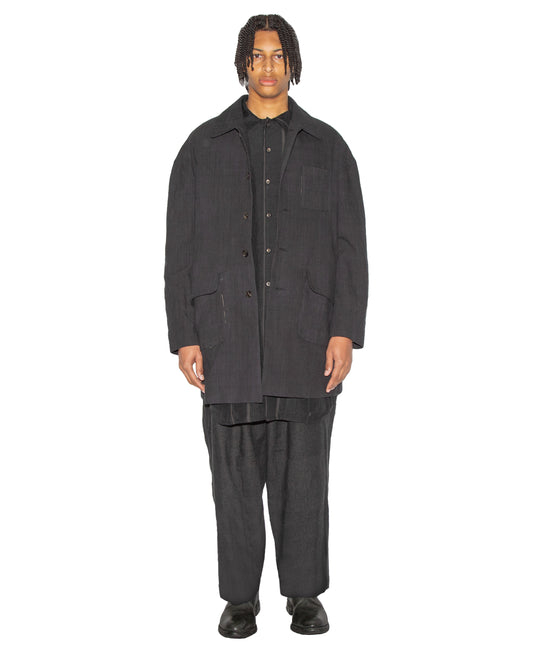 Single Breasted Yarn Dyed Hand Woven Striped Coat