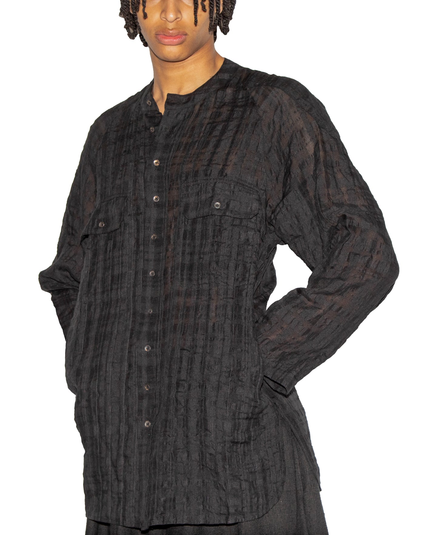 Slim-Fit Hand Woven Pleated Shirt