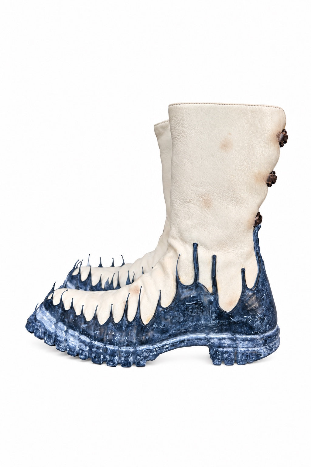 Carol Christian Poell Object Dyed Goodyear Gravity Drip Slant Cockle Boot in 01B White — side view