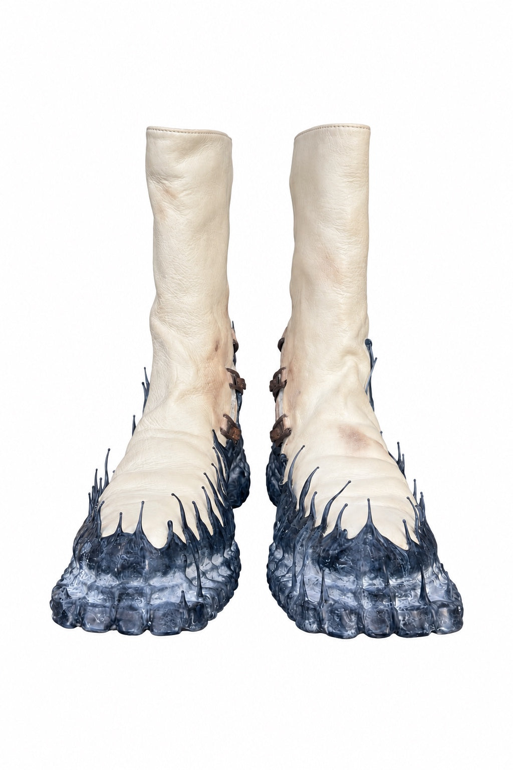 Carol Christian Poell Object Dyed Goodyear Gravity Drip Slant Cockle Boot in 01B White — front view