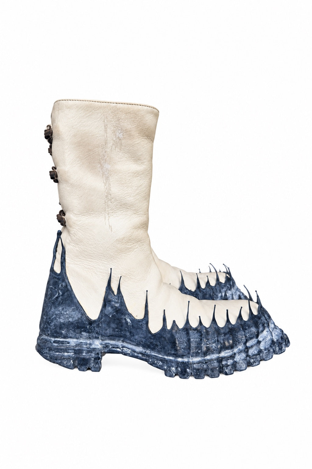 Carol Christian Poell Object Dyed Goodyear Gravity Drip Slant Cockle Boot in 01B White — opposite side view