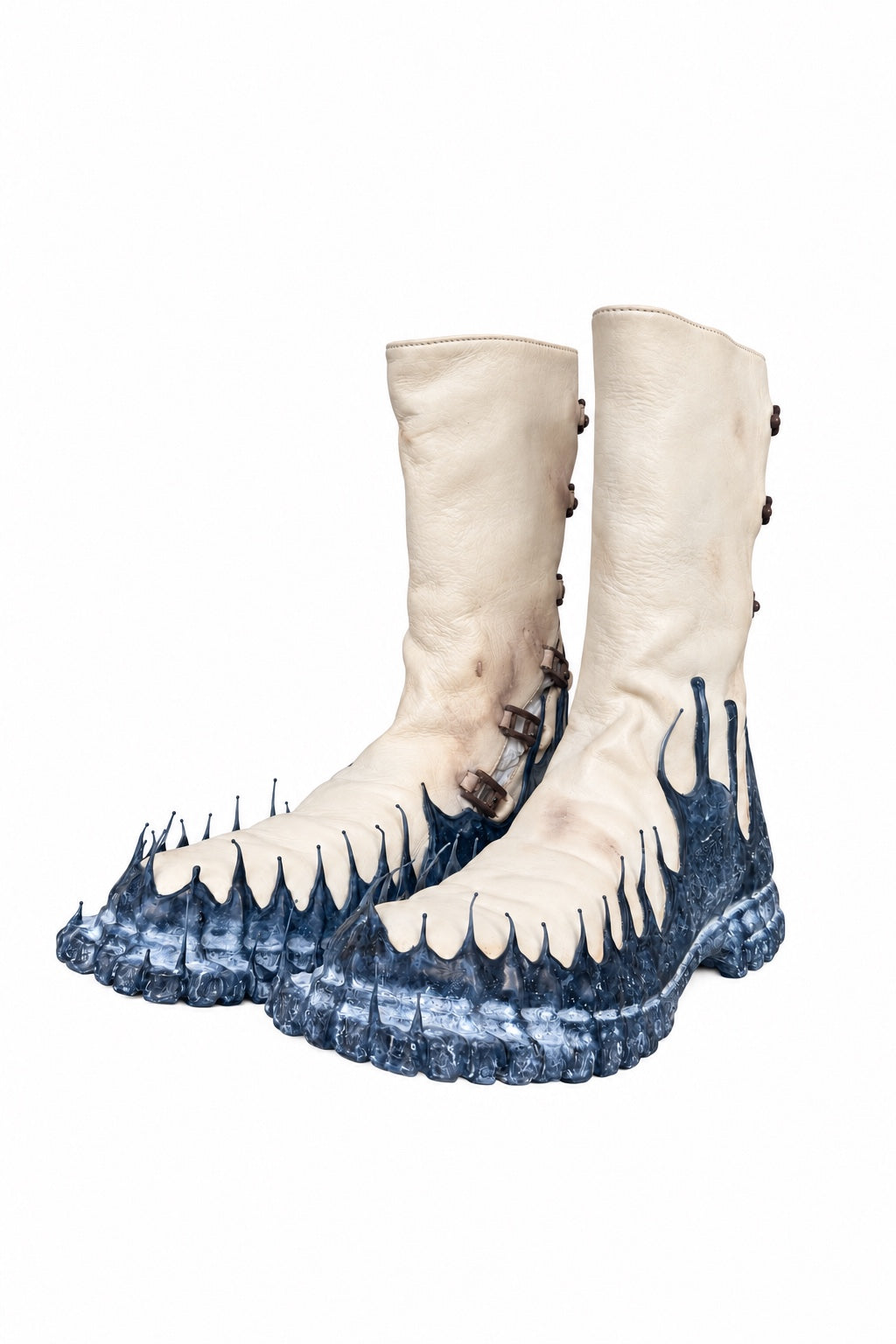Carol Christian Poell Object Dyed Goodyear Gravity Drip Slant Cockle Boot in 01B White — three-quarter front view